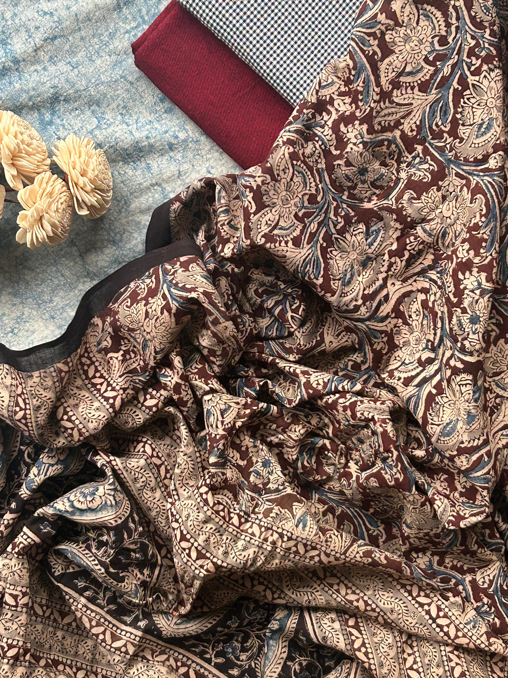 Aaradhya - Handwoven and Handblock printed Kalamkari Set