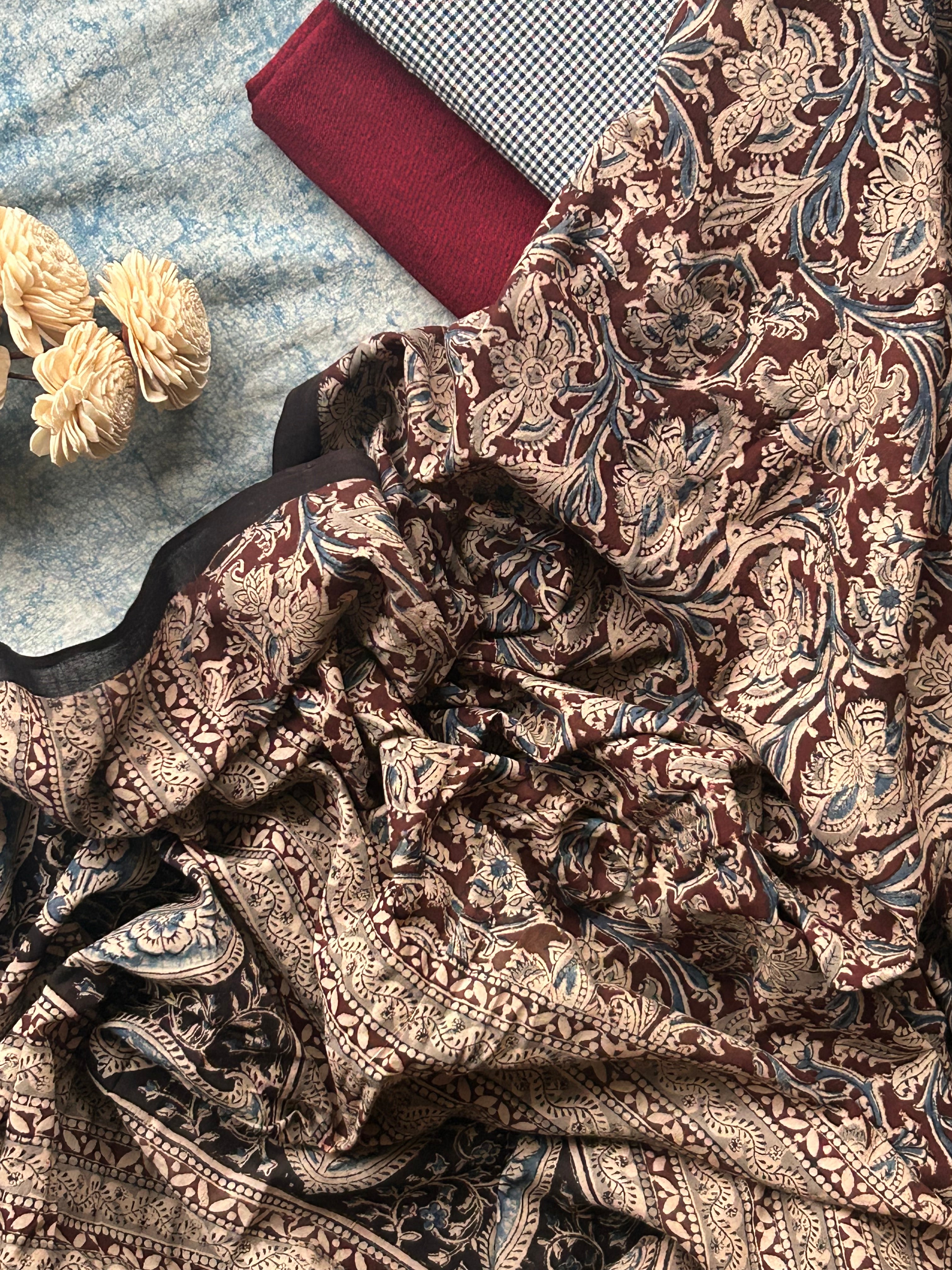 Aaradhya - Handwoven and Handblock printed Kalamkari Set