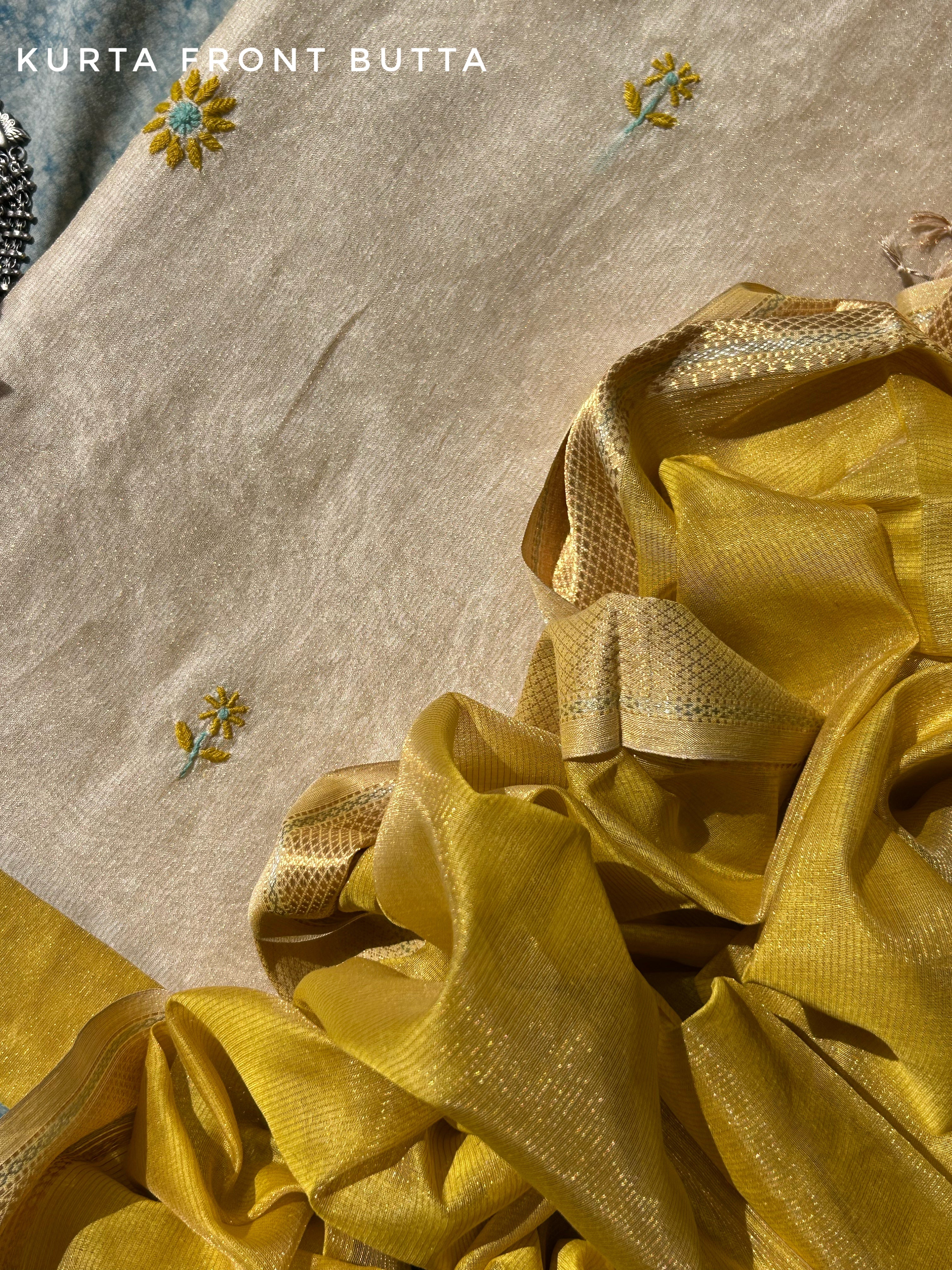 Handwoven Chikankari Work Maheshwari Tissue Set
