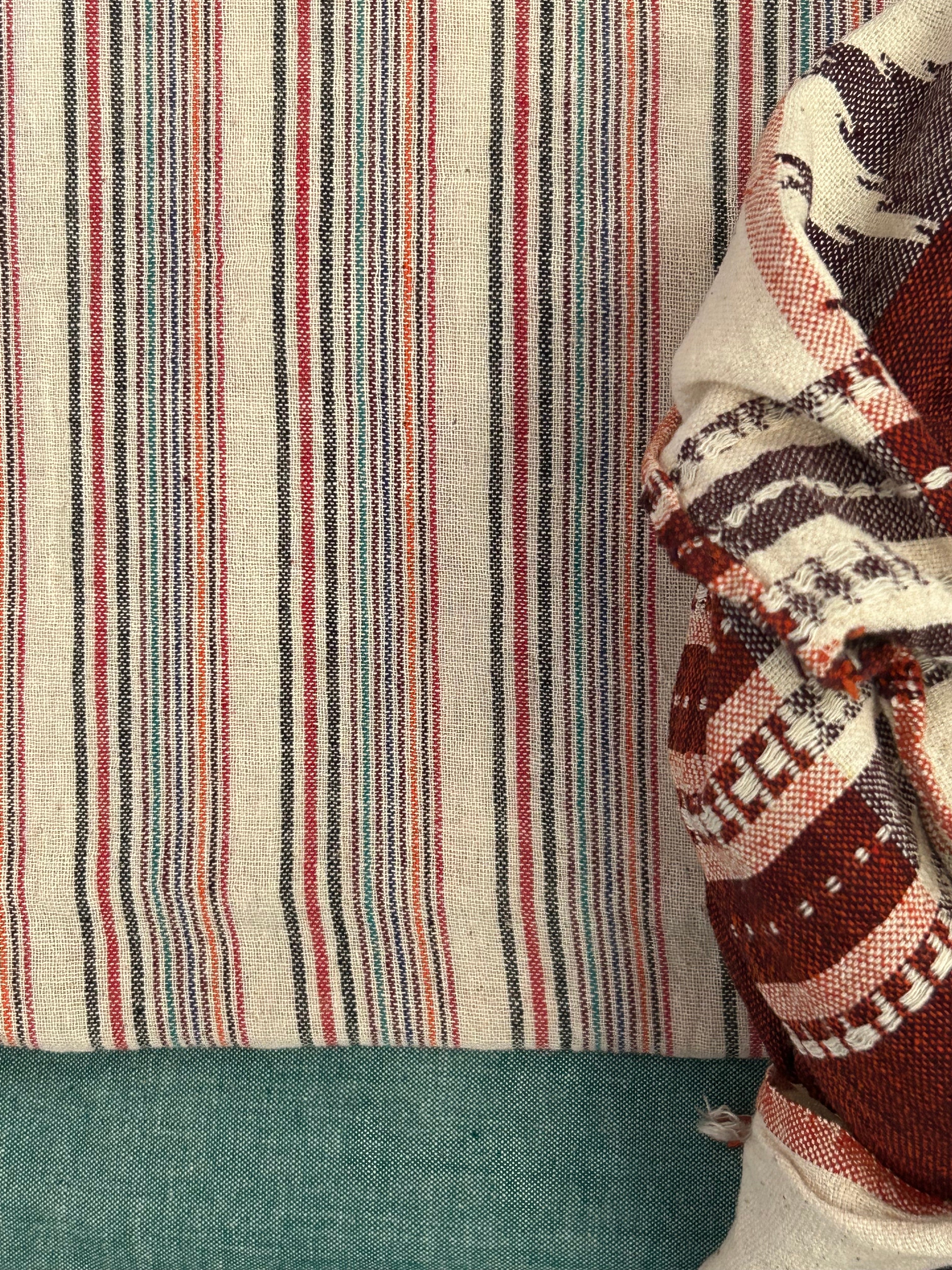 Handspun Handwoven Kotpad Suit Set - Ivory Multi Colour Stripes