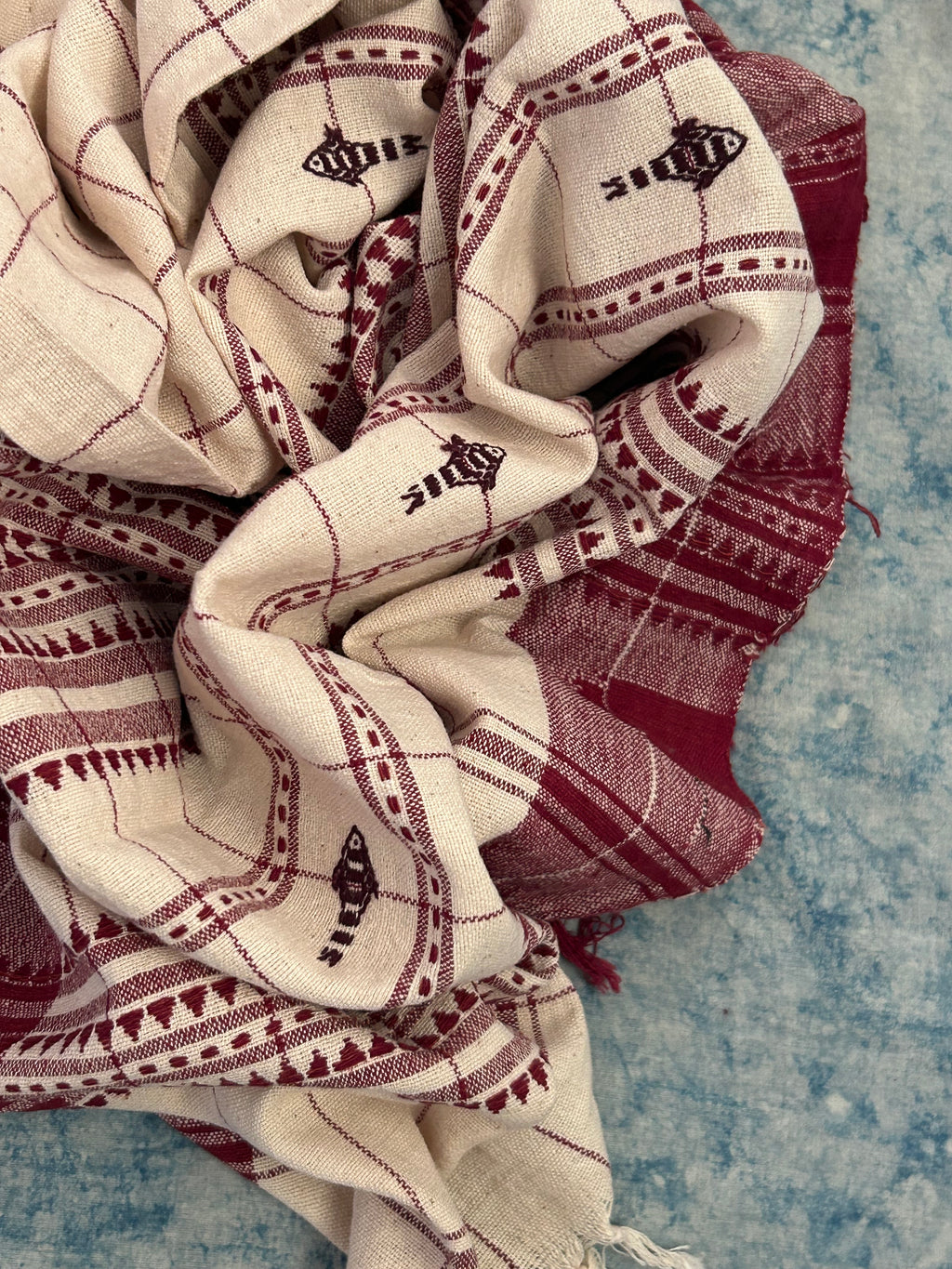 Handspun Handwoven Kotpad Suit Set - Maroon Check