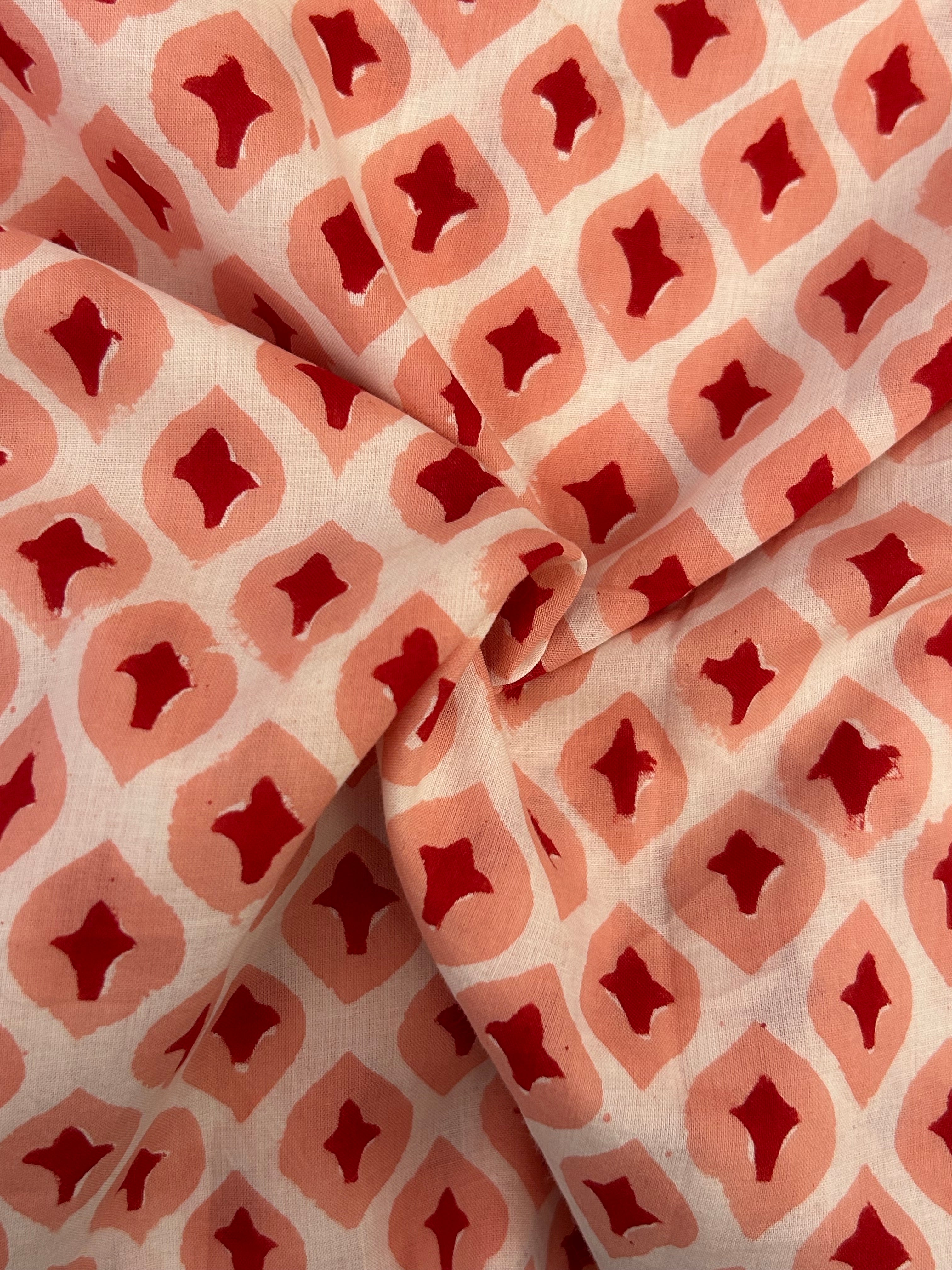 Handblock Printed Azofree dye cotton - Peach (2.4m)