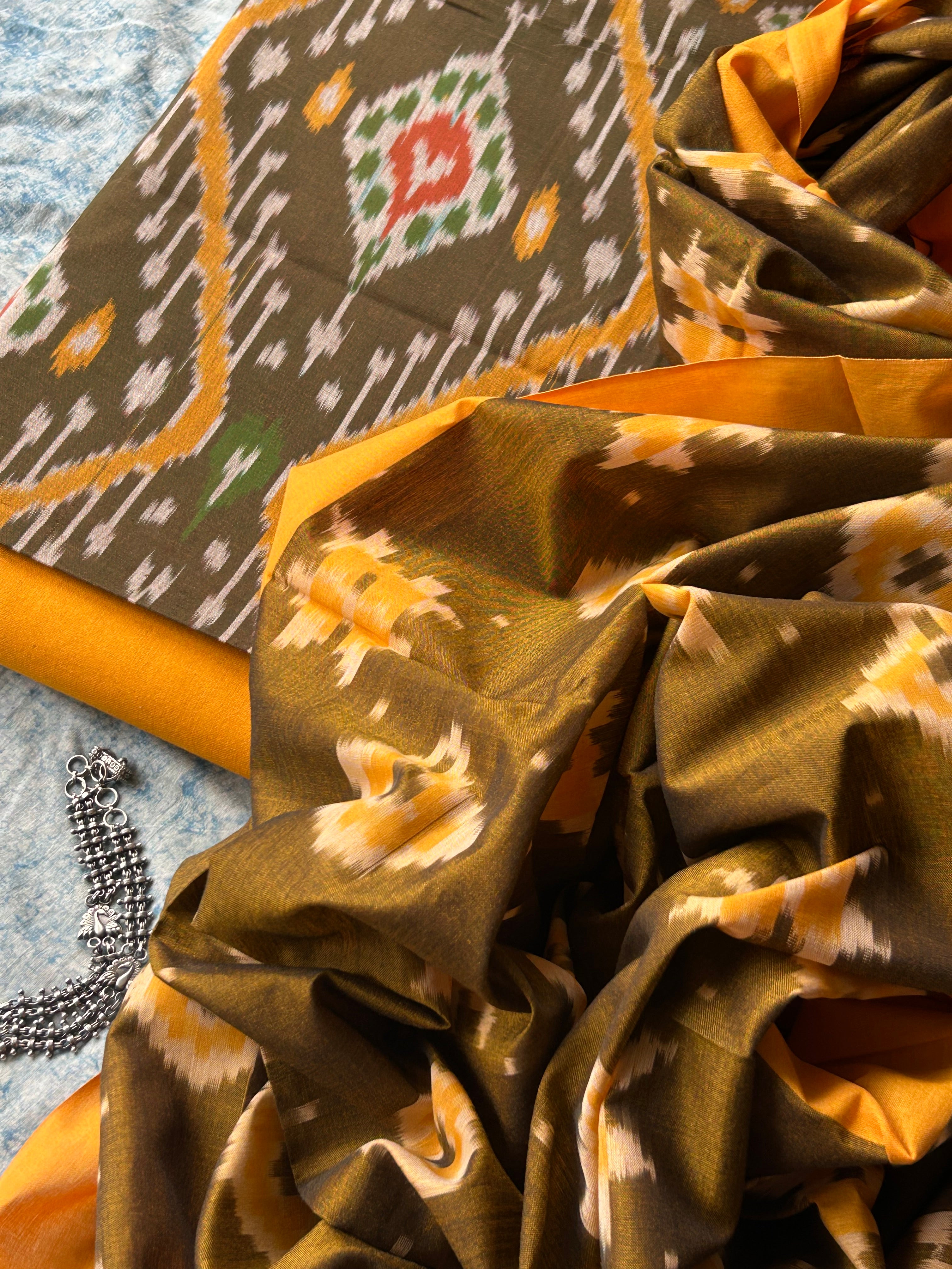 Vasudha - Handwoven Central Asian Pochampally  Ikath Kurta Dupatta Set