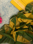 Handwoven Maheshwari Kurta Dupatta Set - Lemon Yellow & Green
