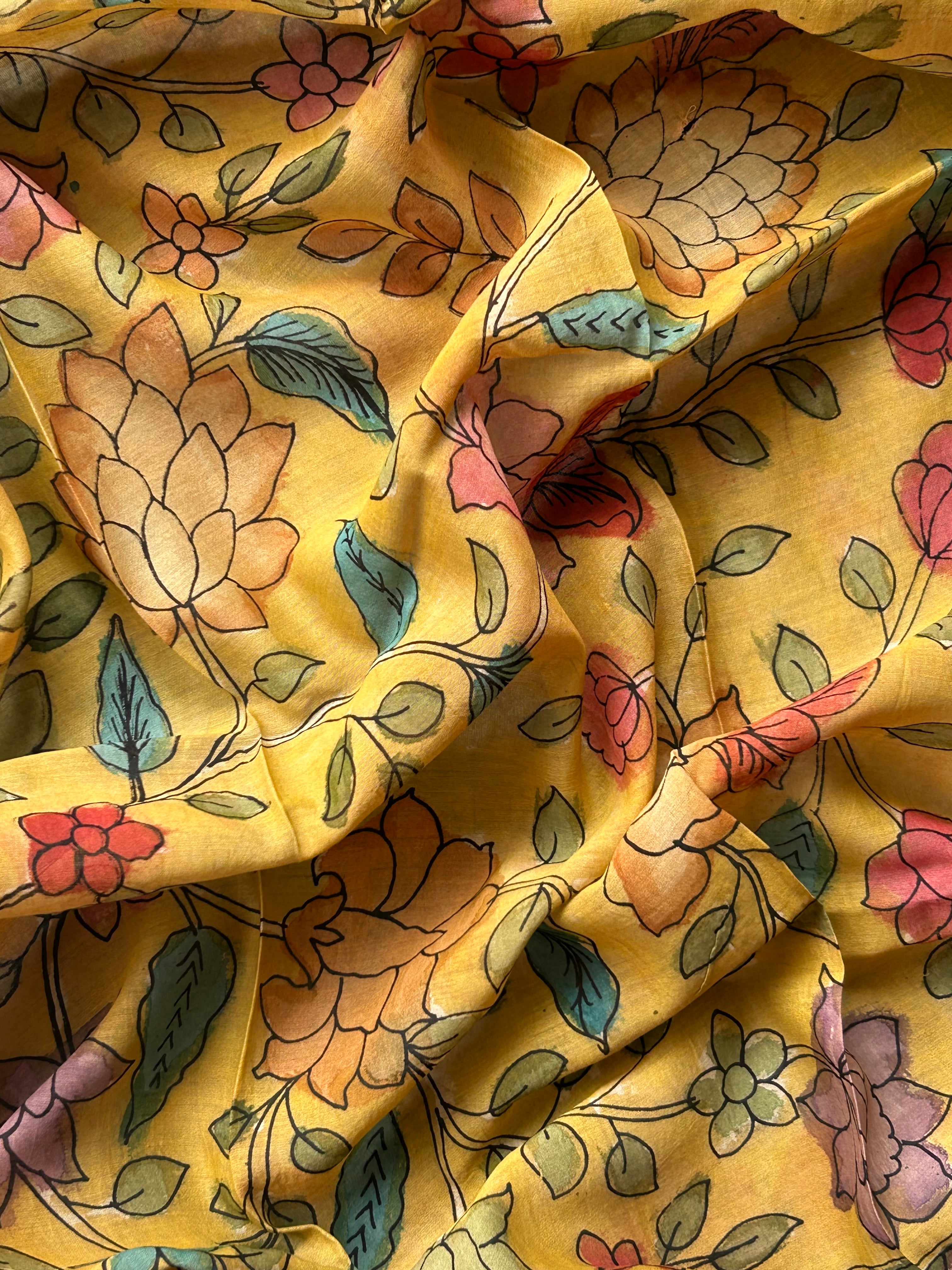 Vasantika -Handwoven Hand-drawn Handpainted Pen Kalamkari Dupatta