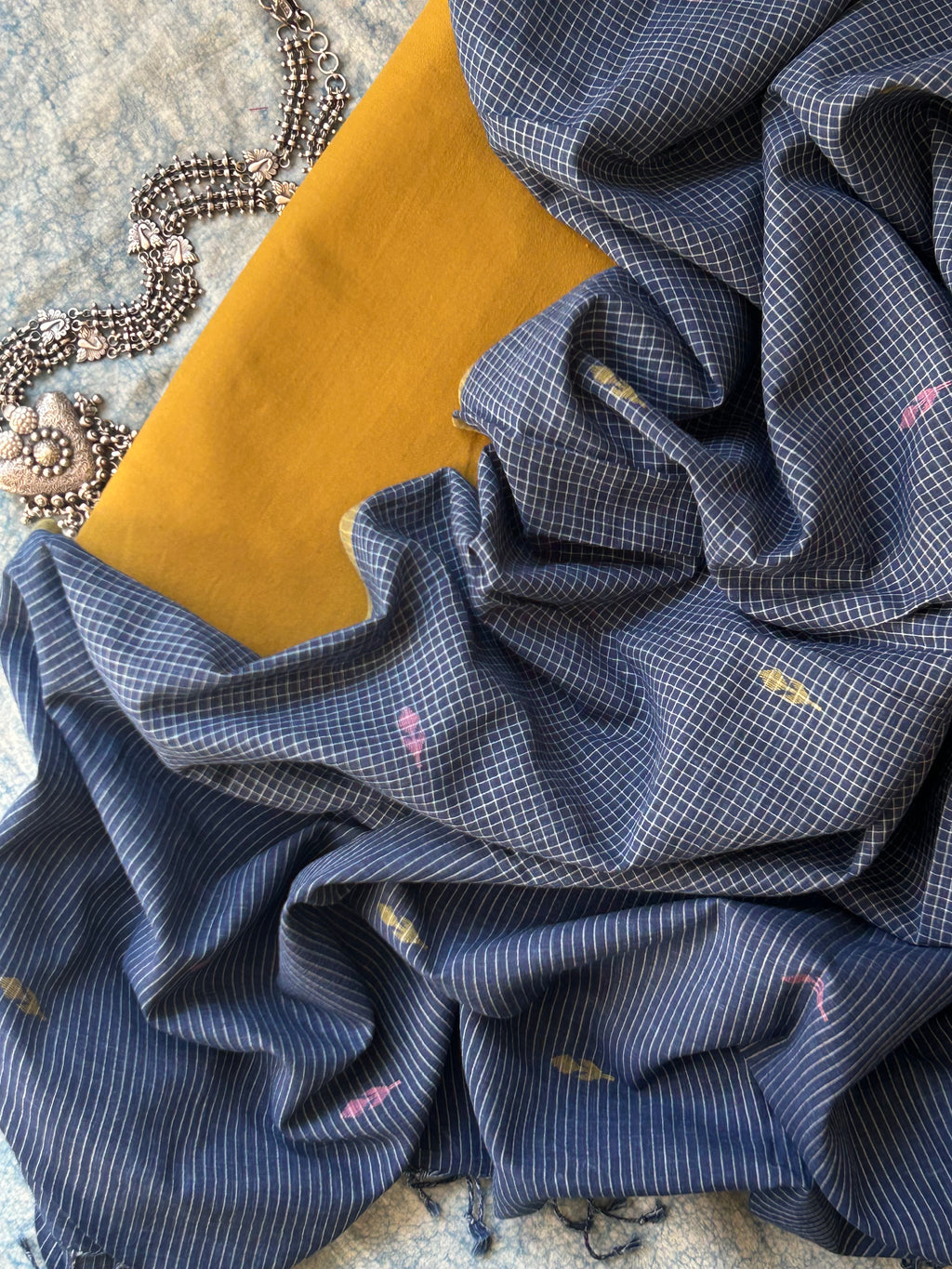 Handwoven Cotton Bengal Jamdani Dupatta Set -Sun & Sea Story