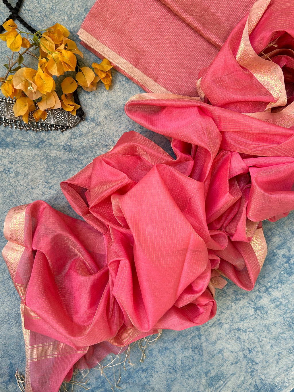 Handwoven Maheshwari Kurta Dupatta Set - Dusty Pink