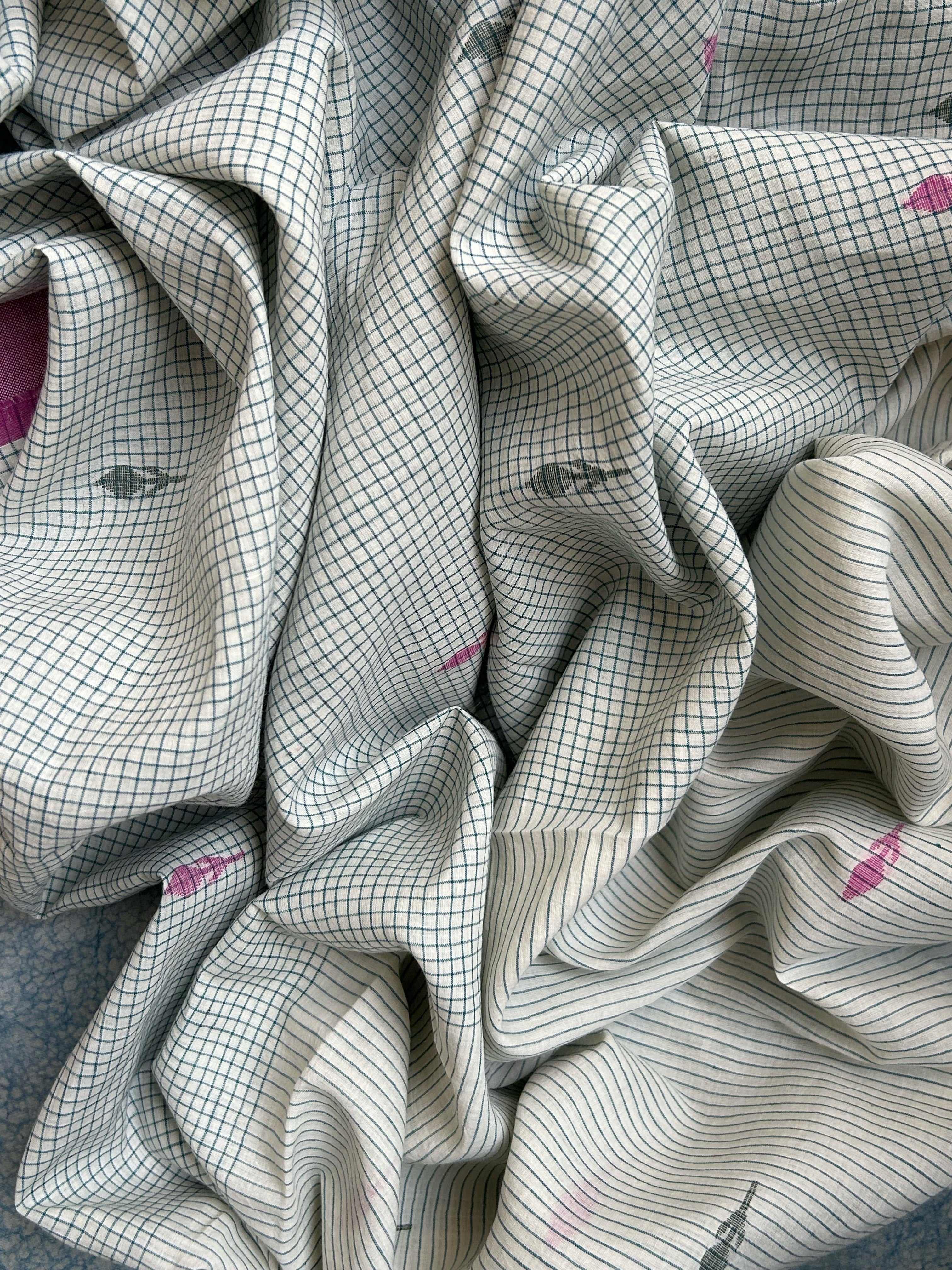 Handwoven Cotton Bengal Jamdani Dupatta Set -The Pink Affair