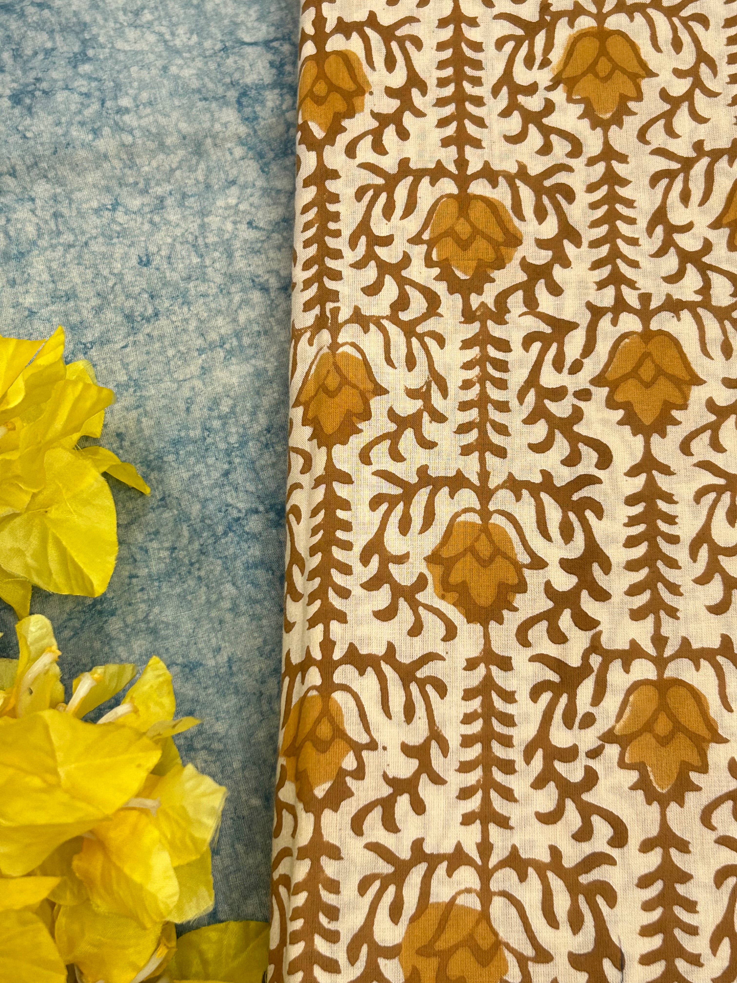 Hand Block Printed Azo free Dyed Cotton Kurta Fabric