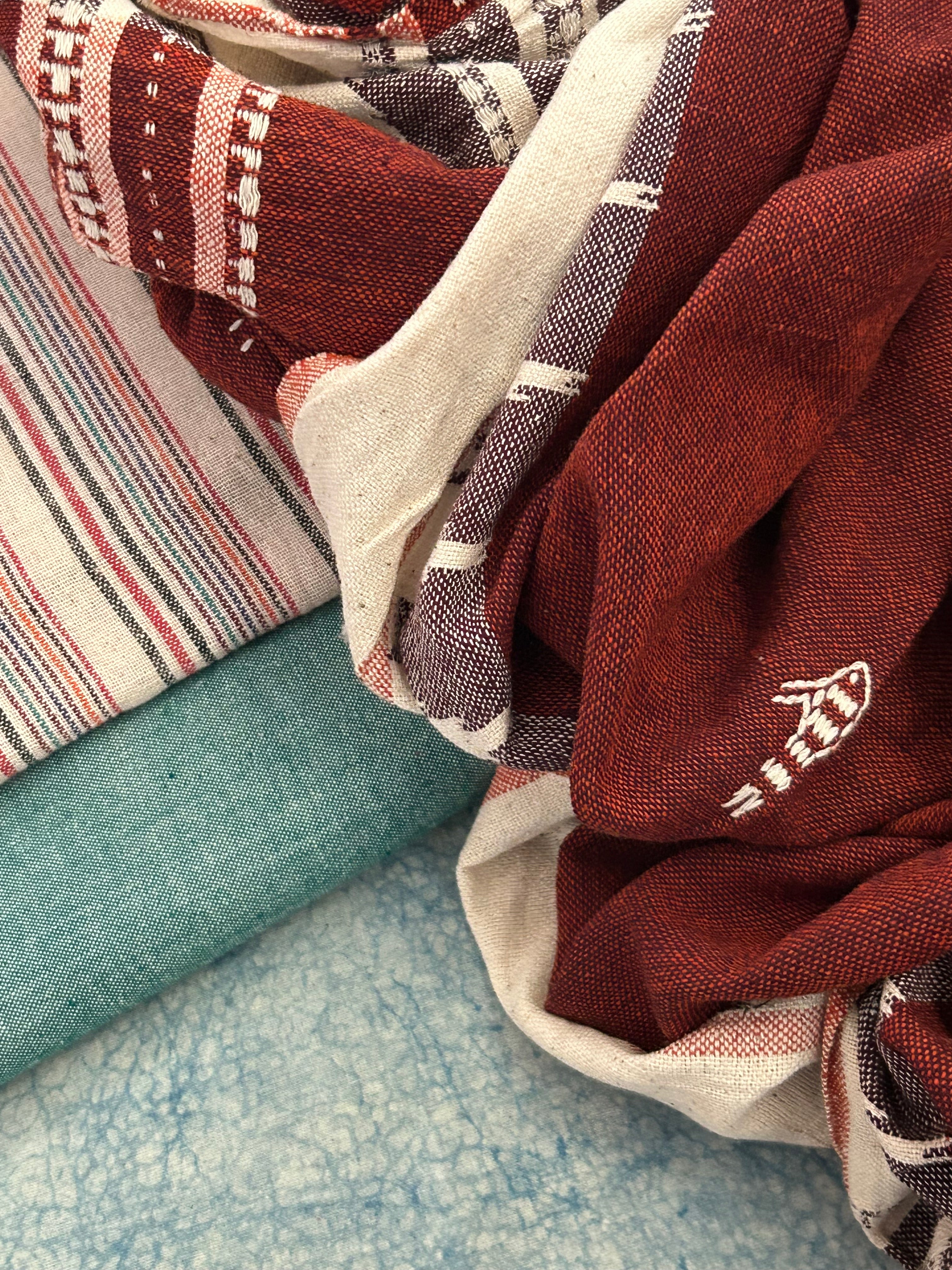Handspun Handwoven Kotpad Suit Set - Ivory Multi Colour Stripes