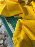 Handwoven Maheshwari Kurta Dupatta Set - Turquoise & Yellow