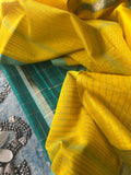 Handwoven Maheshwari Kurta Dupatta Set - Turquoise & Yellow