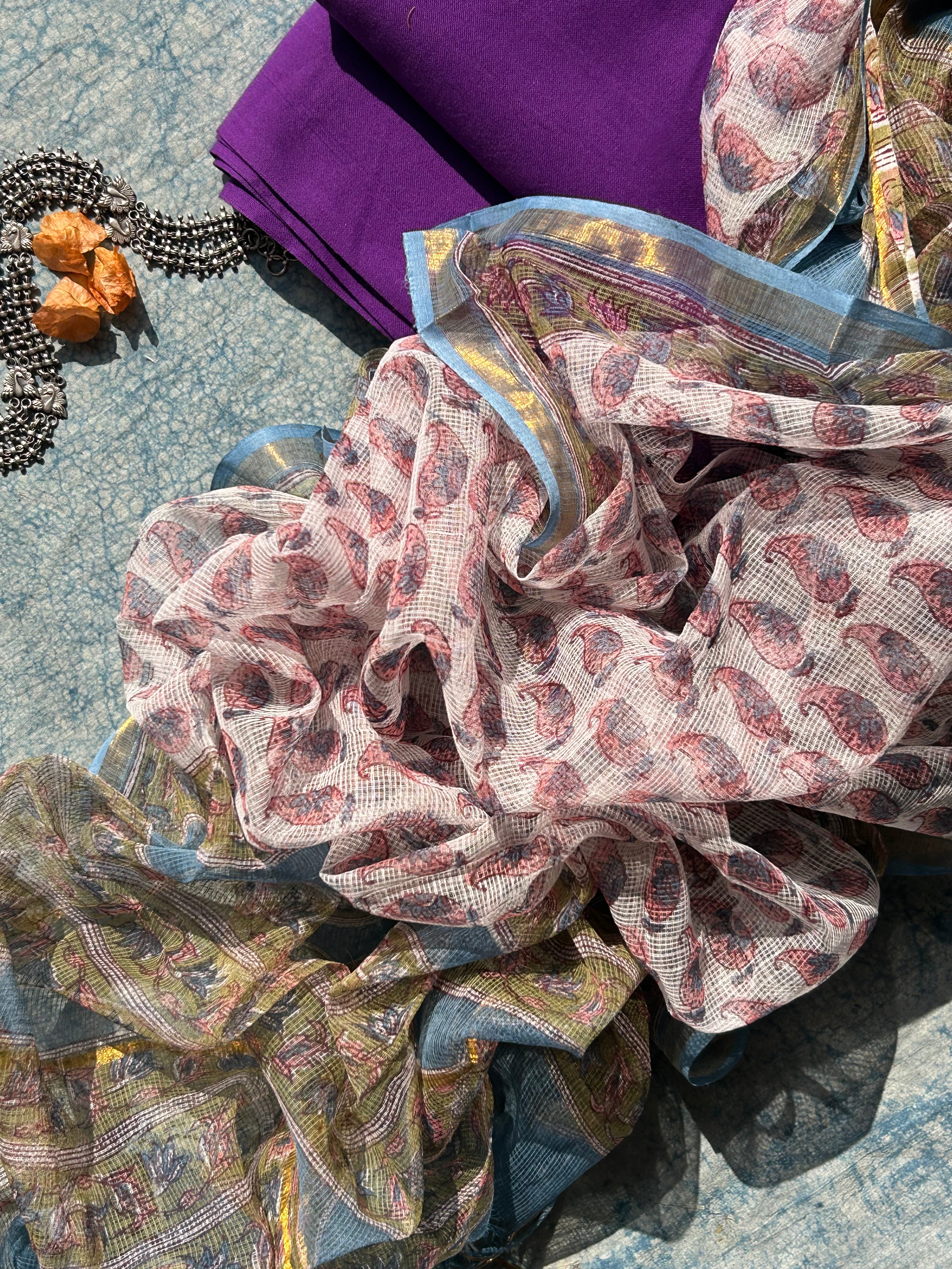 Handwoven Handblock Printed Set -Purple