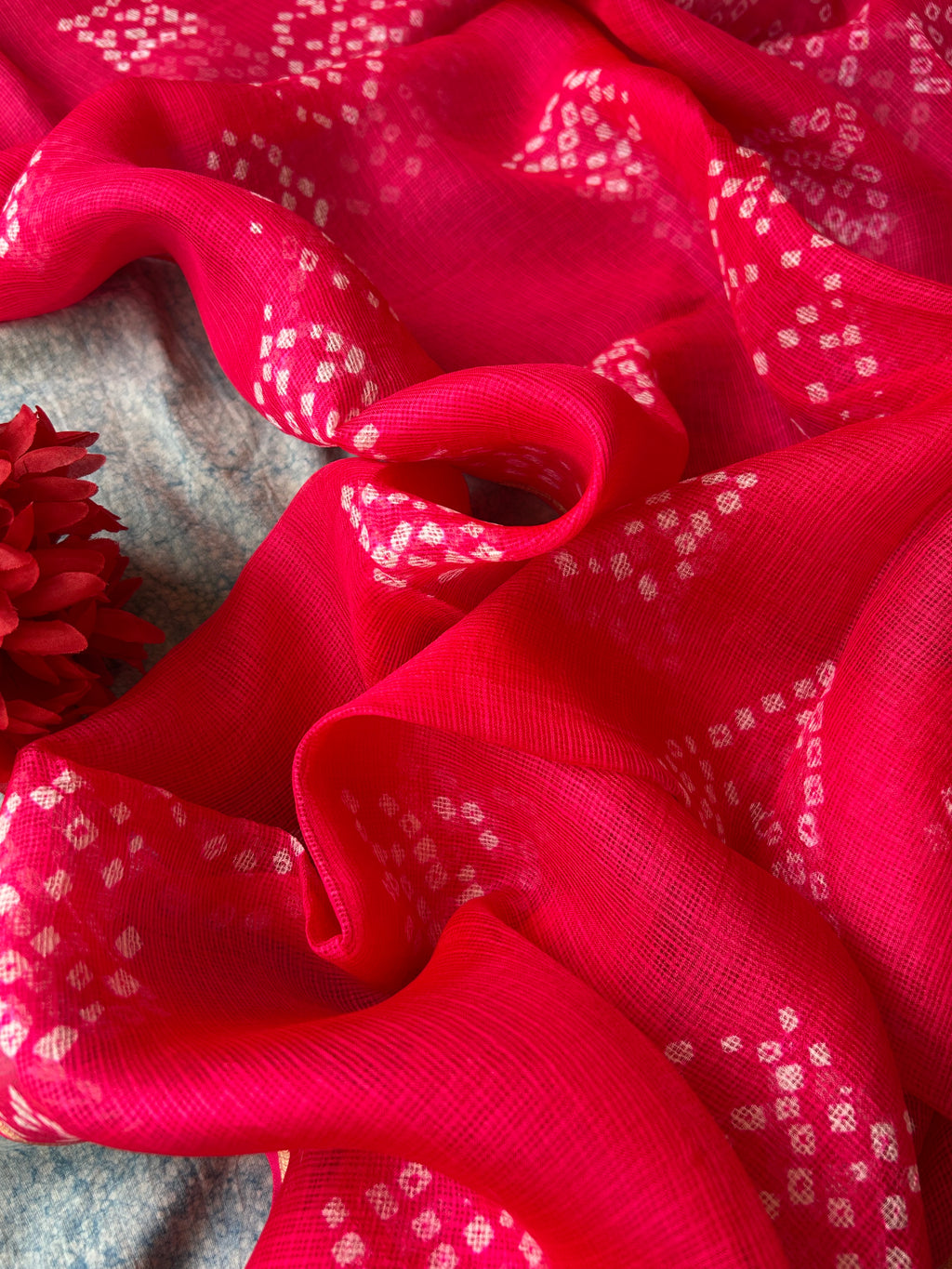 Handcrafted Tie-Dye Silk Kota Doria Dupatta -Rose PInk