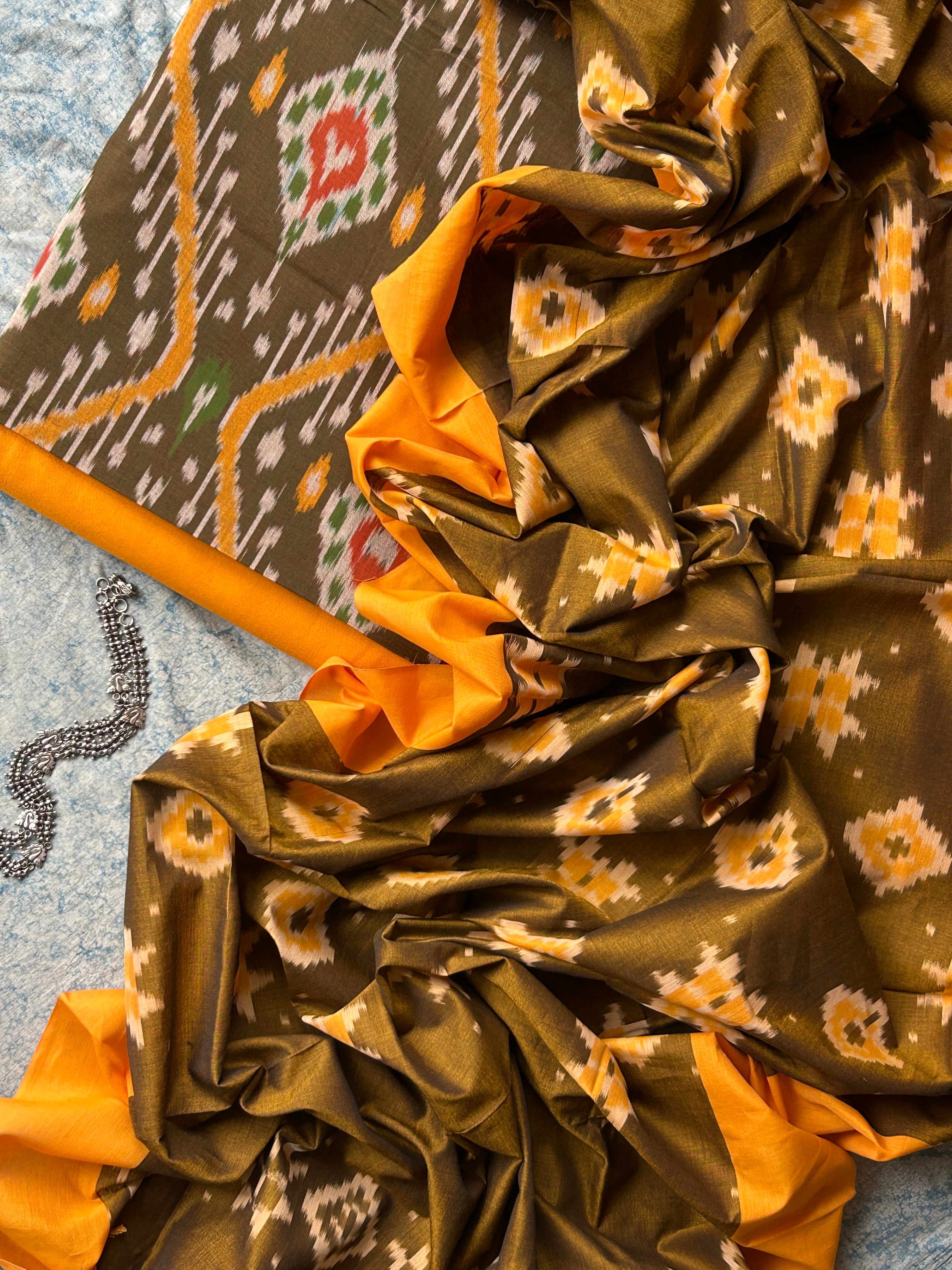 Vasudha - Handwoven Central Asian Pochampally  Ikath Kurta Dupatta Set