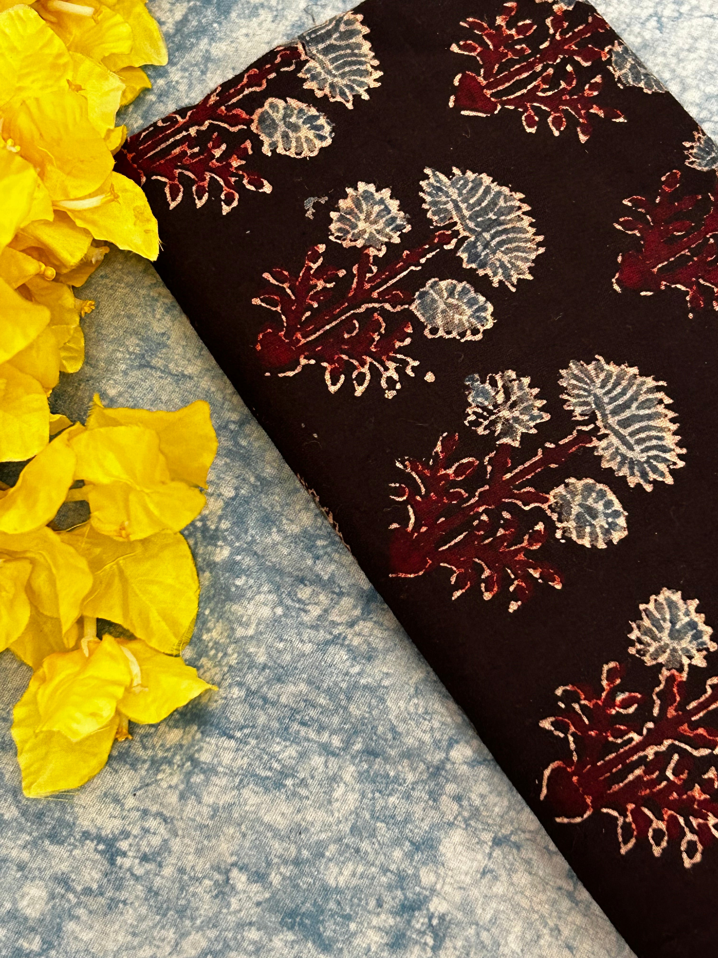 Handblock Ajrakh Cotton Blouse Fabric