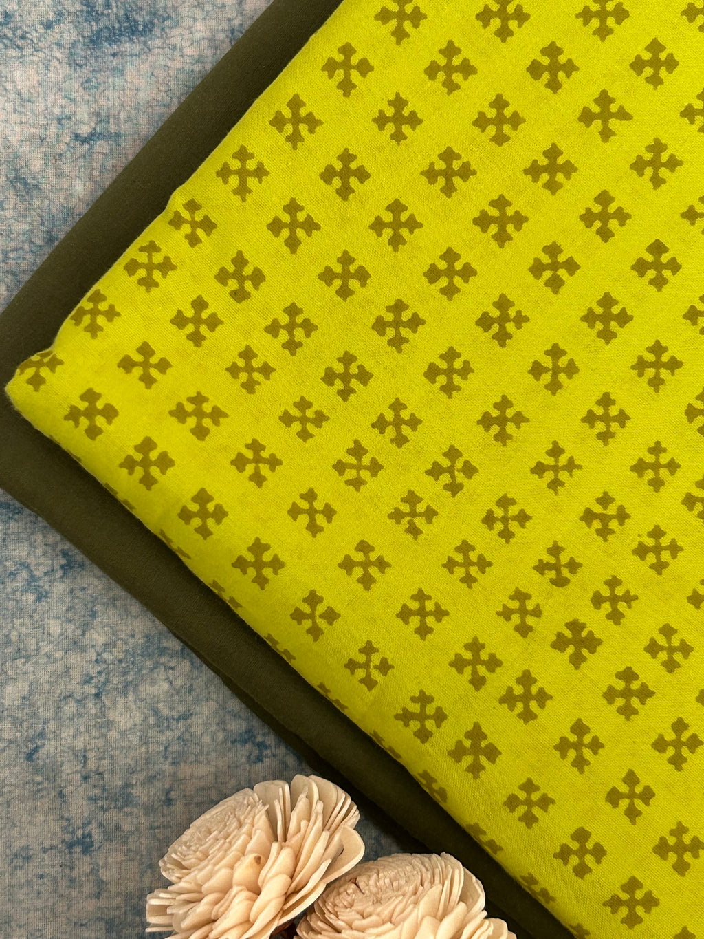 Handblock  Cotton Fabric -  Neon Green