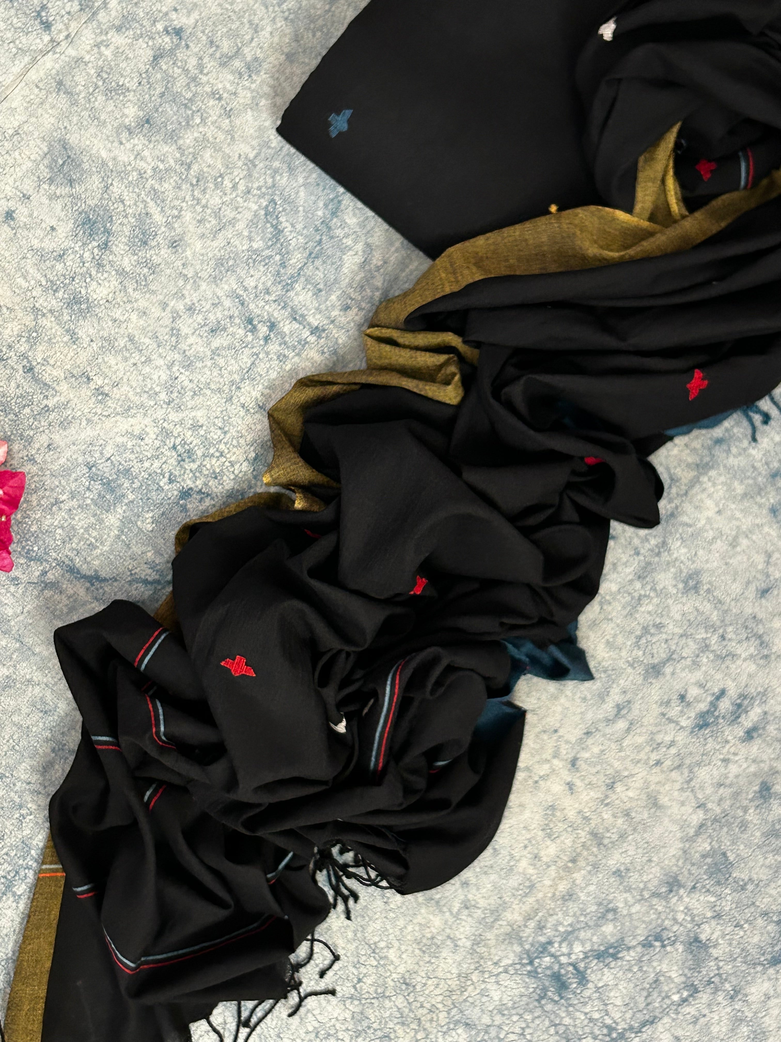 Black is Gold - Handwoven Bengal Jamdani Kurta Dupatta set