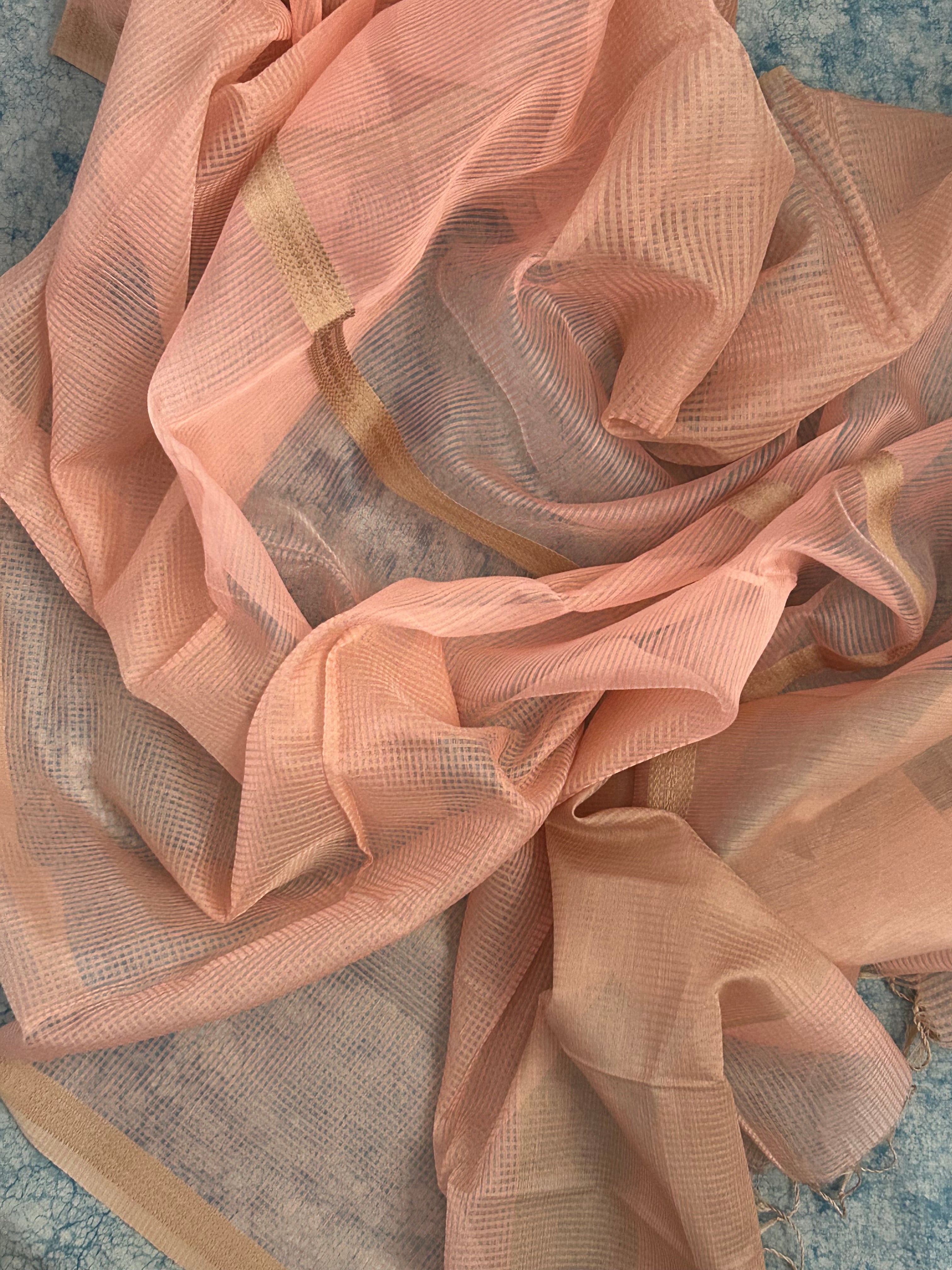 Handwoven Maheshwari Kurta Dupatta Set -Soft Peach