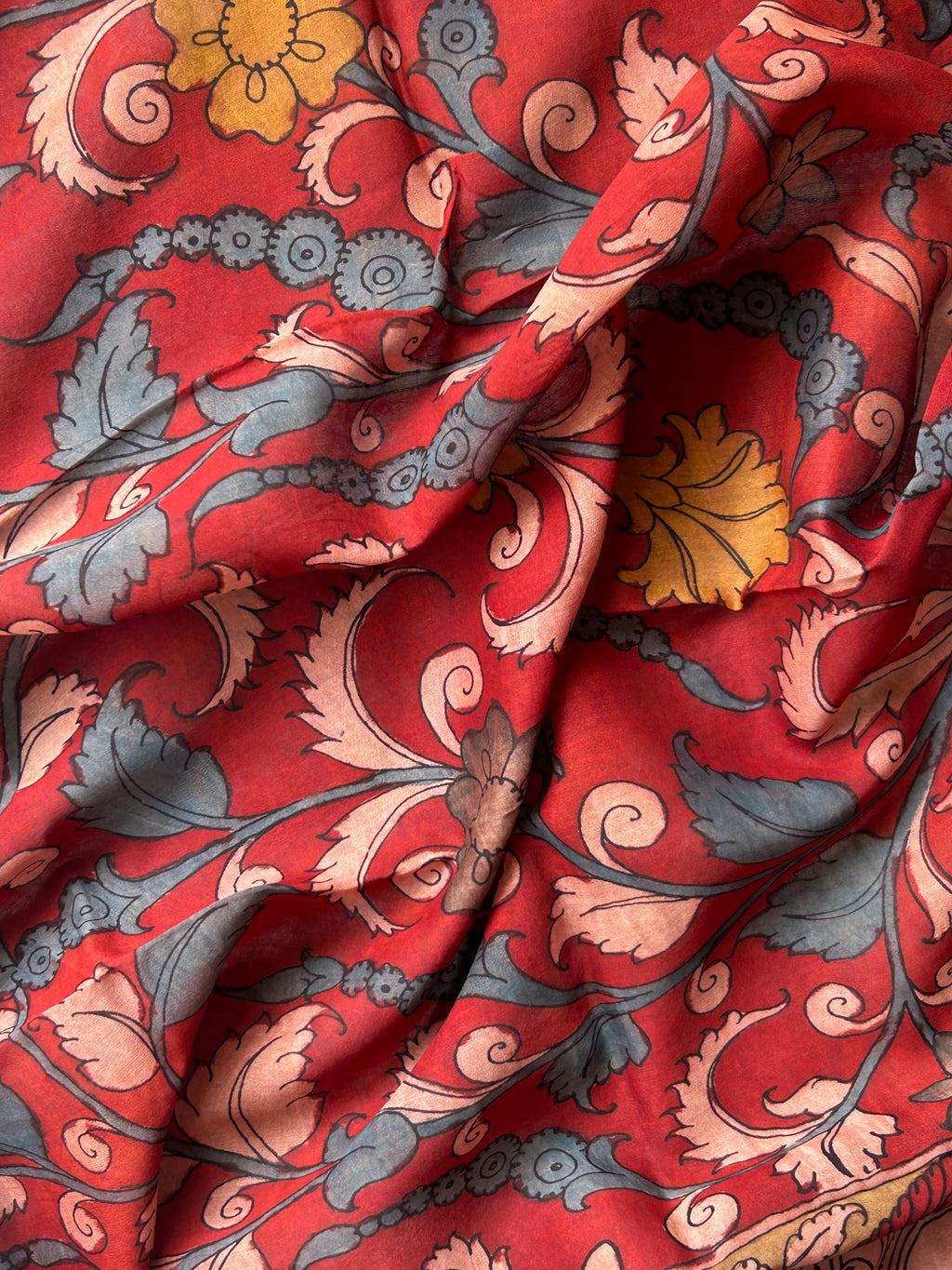 Swarnlata -Handwoven Hand-drawn Handpainted Pen Kalamkari Dupatta