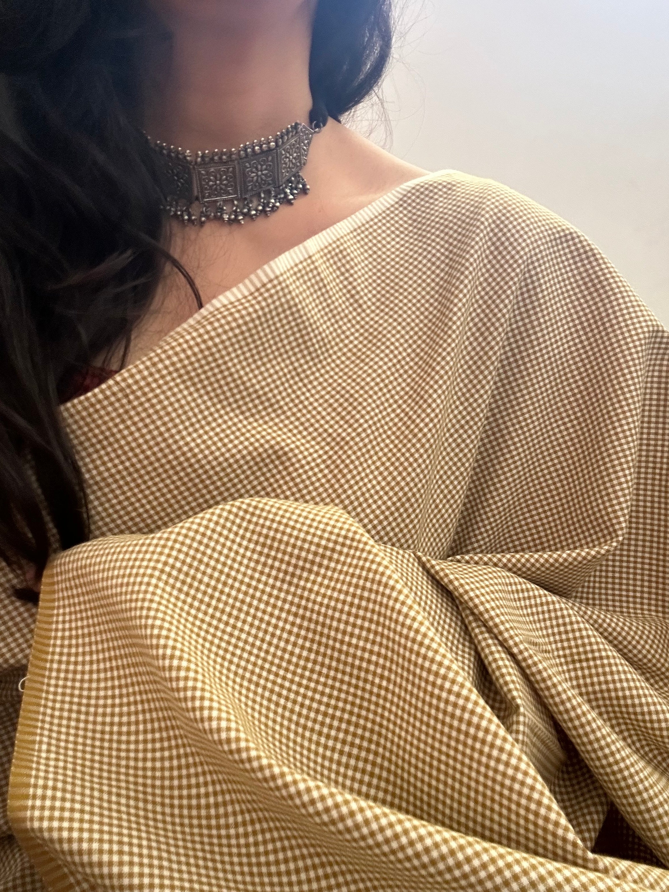 Handwoven 3m Checkered Fabric - Beige & Mustard Brown