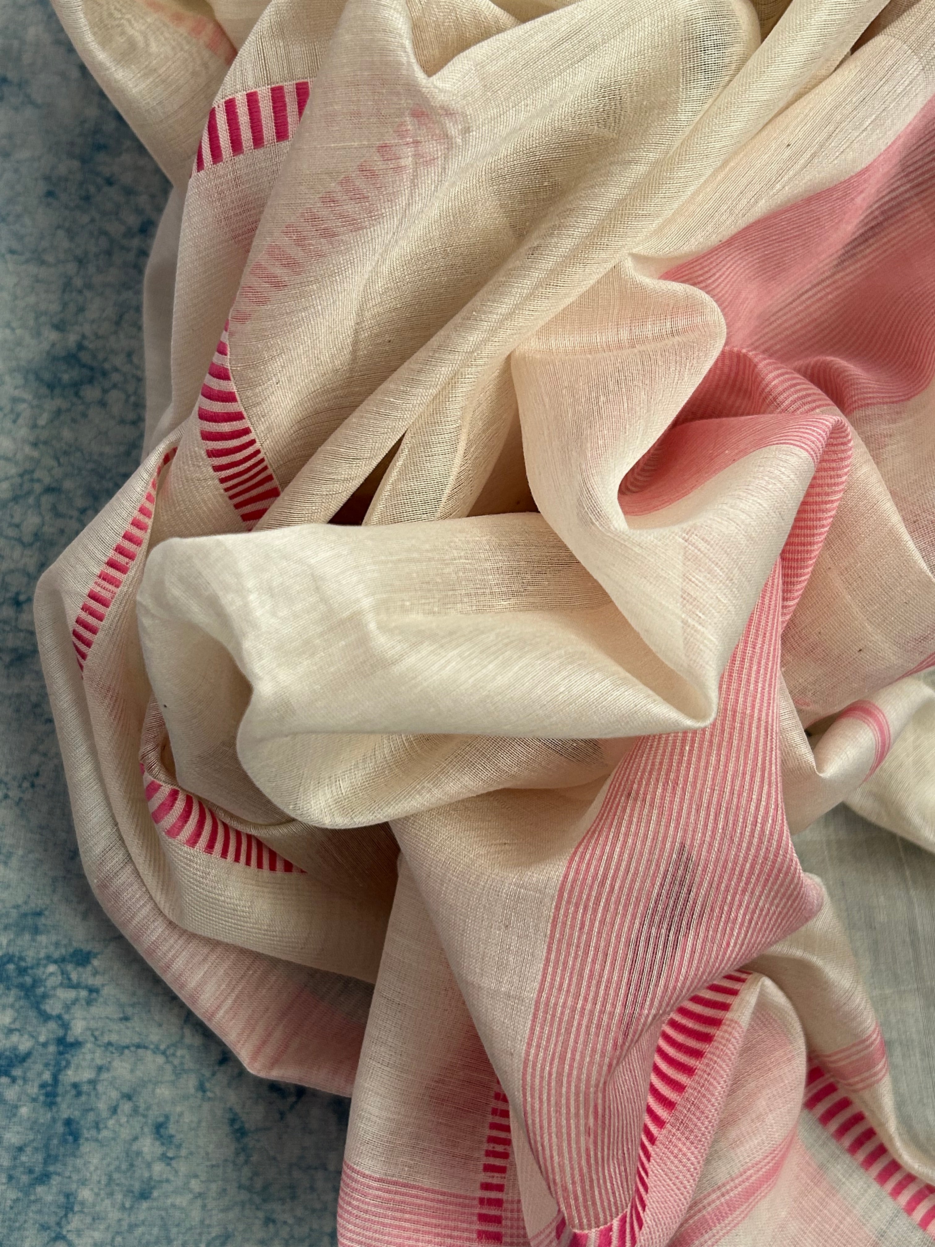 Handwoven Maheshwari Kurta Dupatta Set - Baby Pink & Ivory