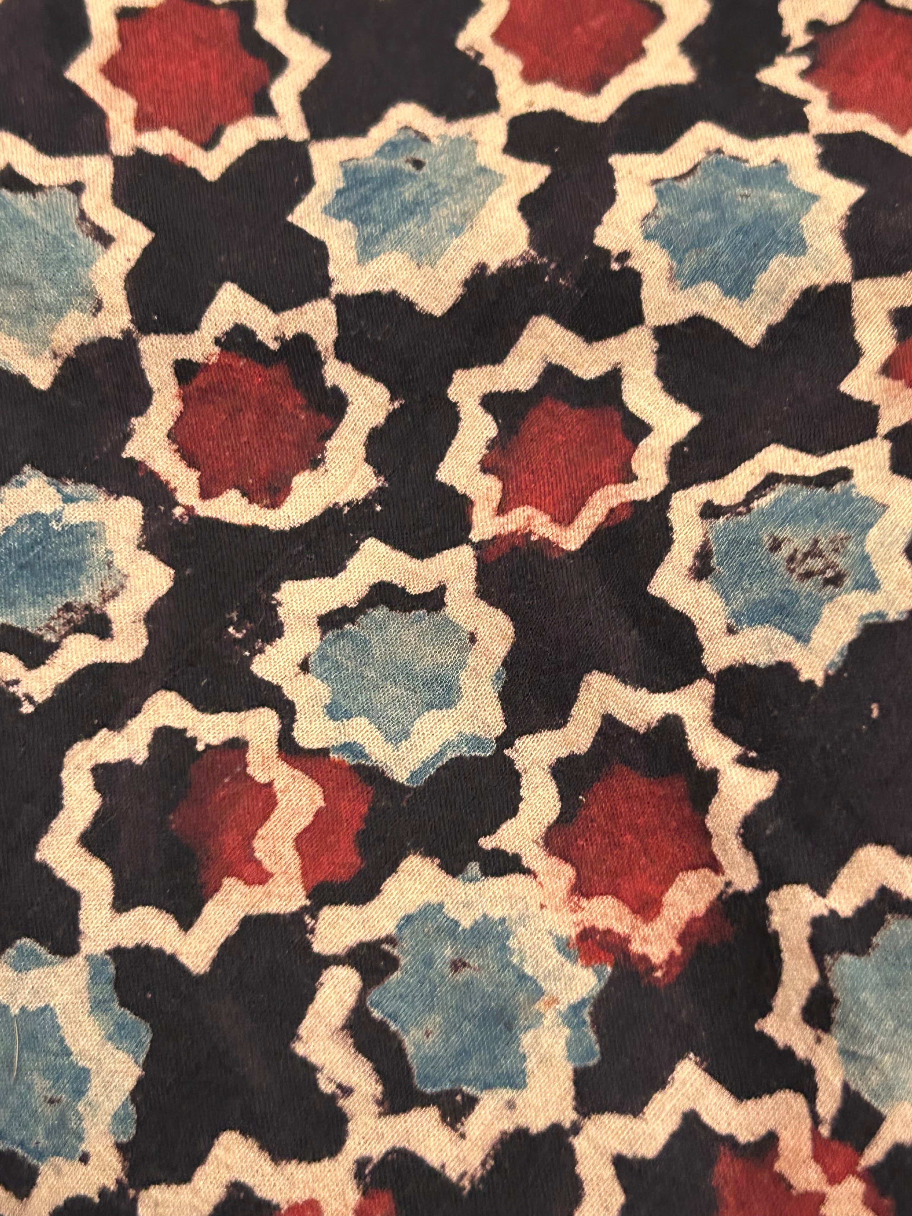 Handblock Printed Ajrakh Cotton - Black and Madder (1m)