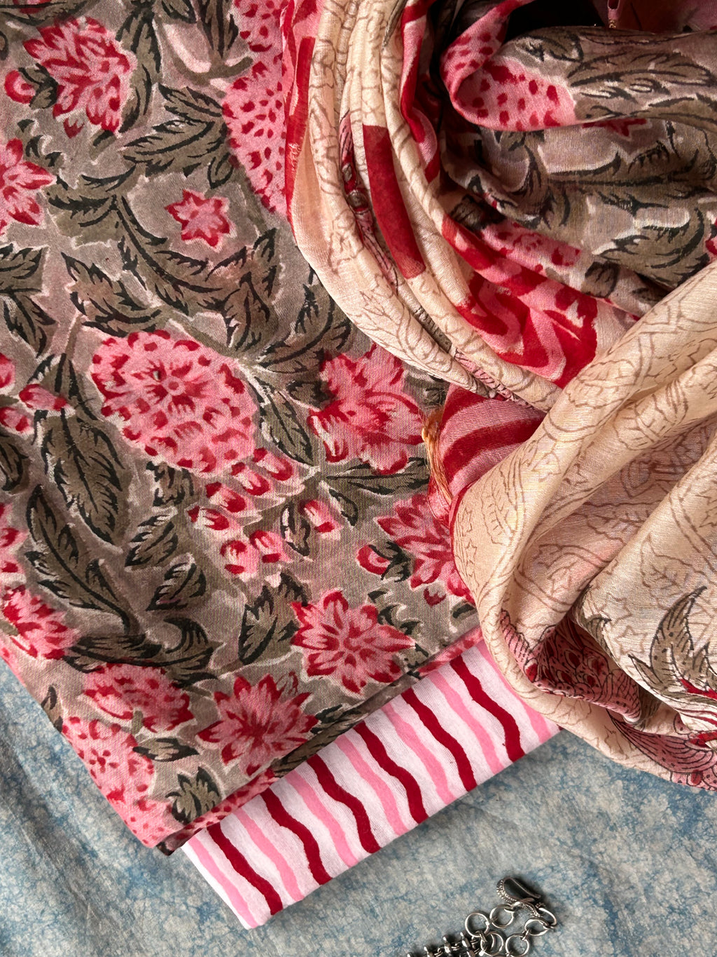 Handblock Chanderi Silk Cotton Suit