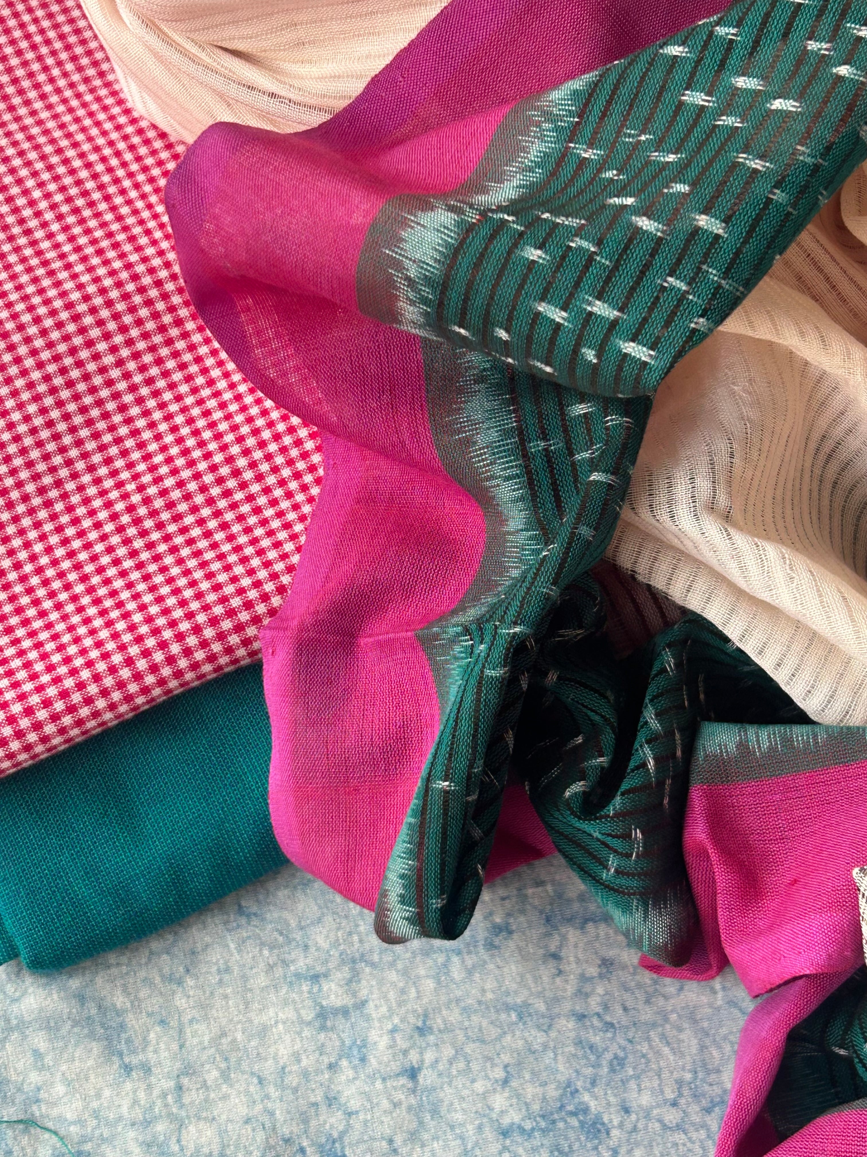 Handwoven Ikat Kurta Dupatta Set- Pink and Teal