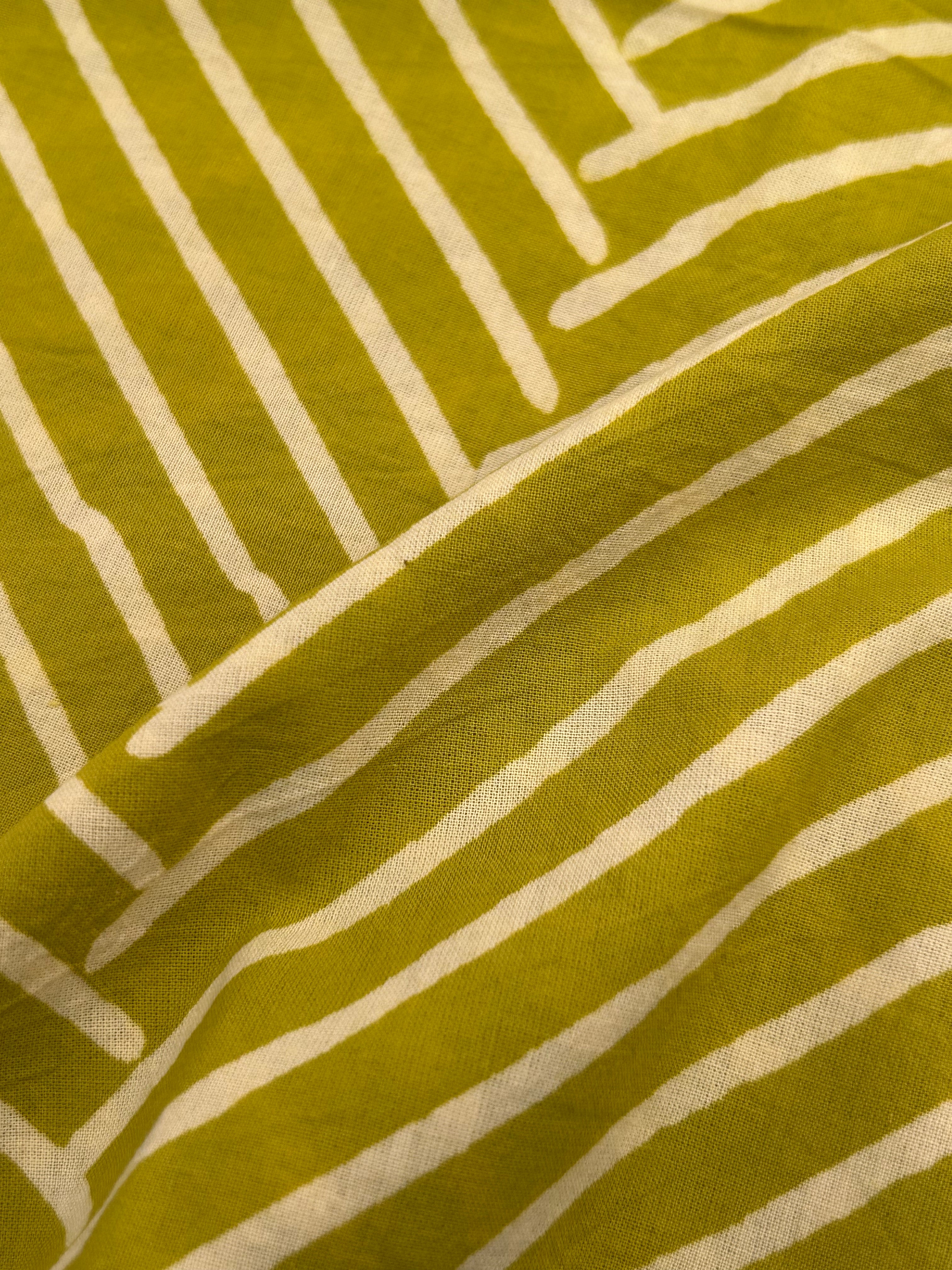 Handblock Printed Azofree dye cotton - Lime Green(1m)