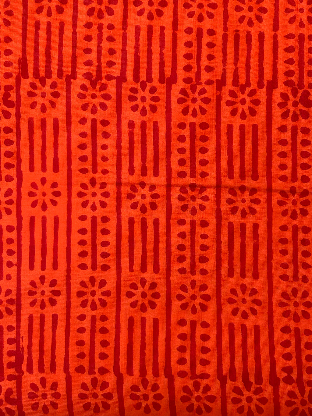 Handblock  Cotton Fabric -  Neon Orange