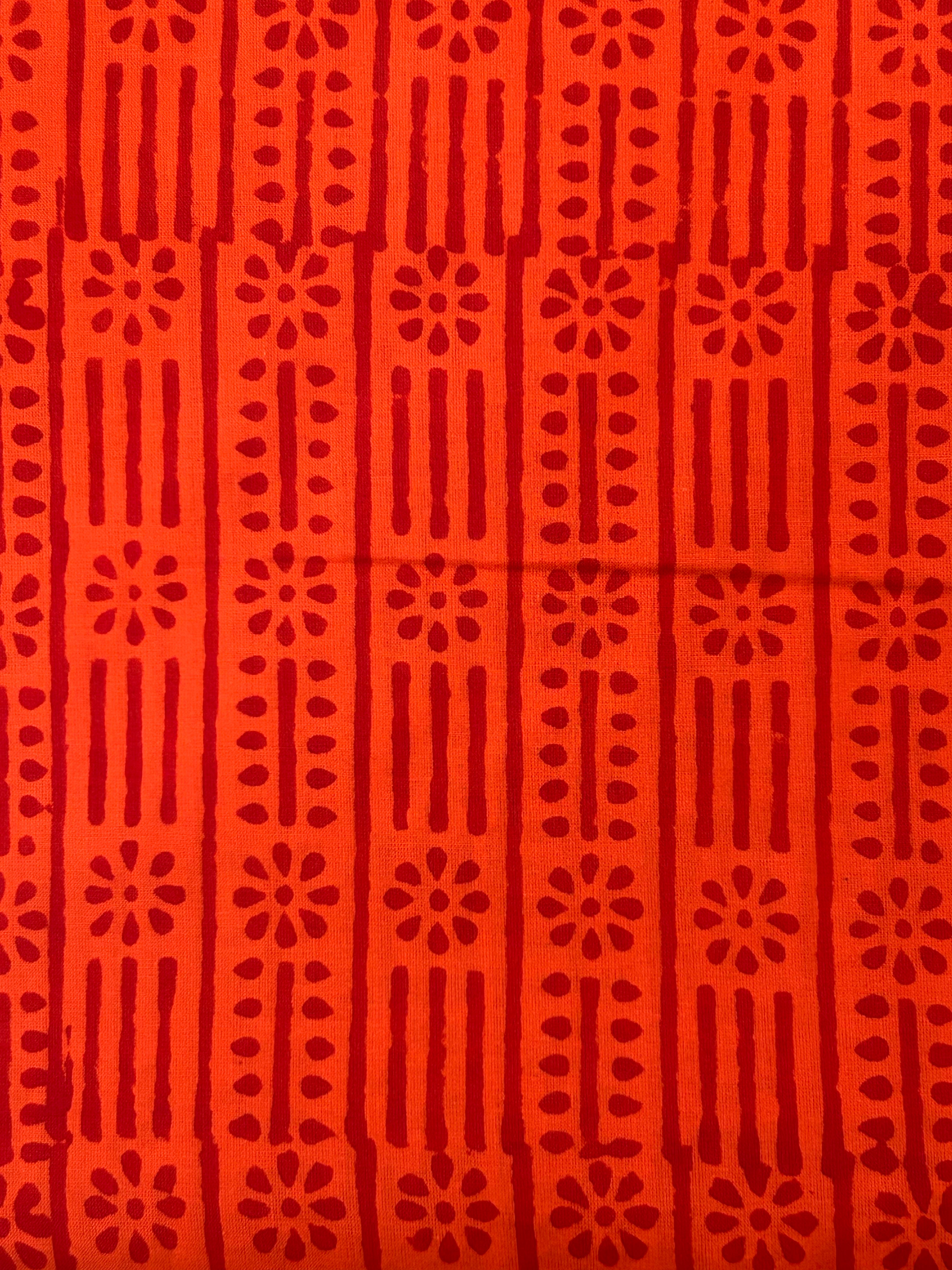 Handblock  Cotton Fabric -  Neon Orange