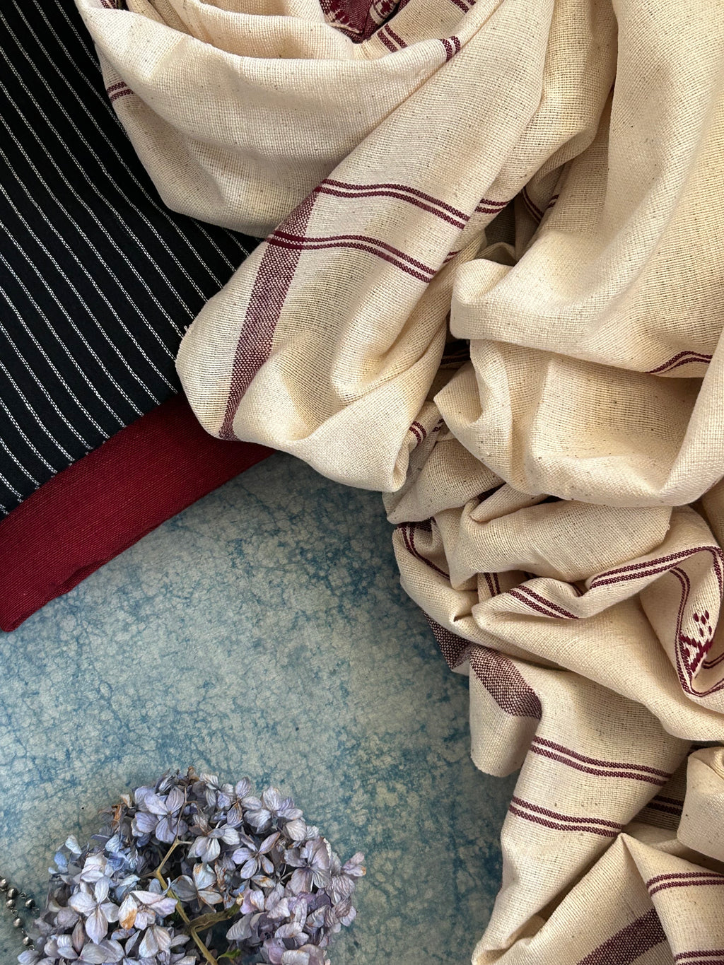 Handspun Handwoven Kotpad Suit Set - Black & Rust Maroon