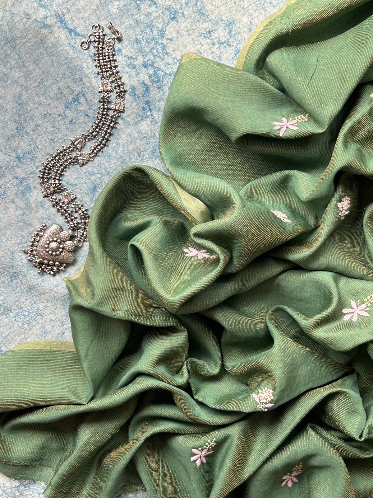 Archana - Handwoven Chikankari Work Maheshwari Tissue Set