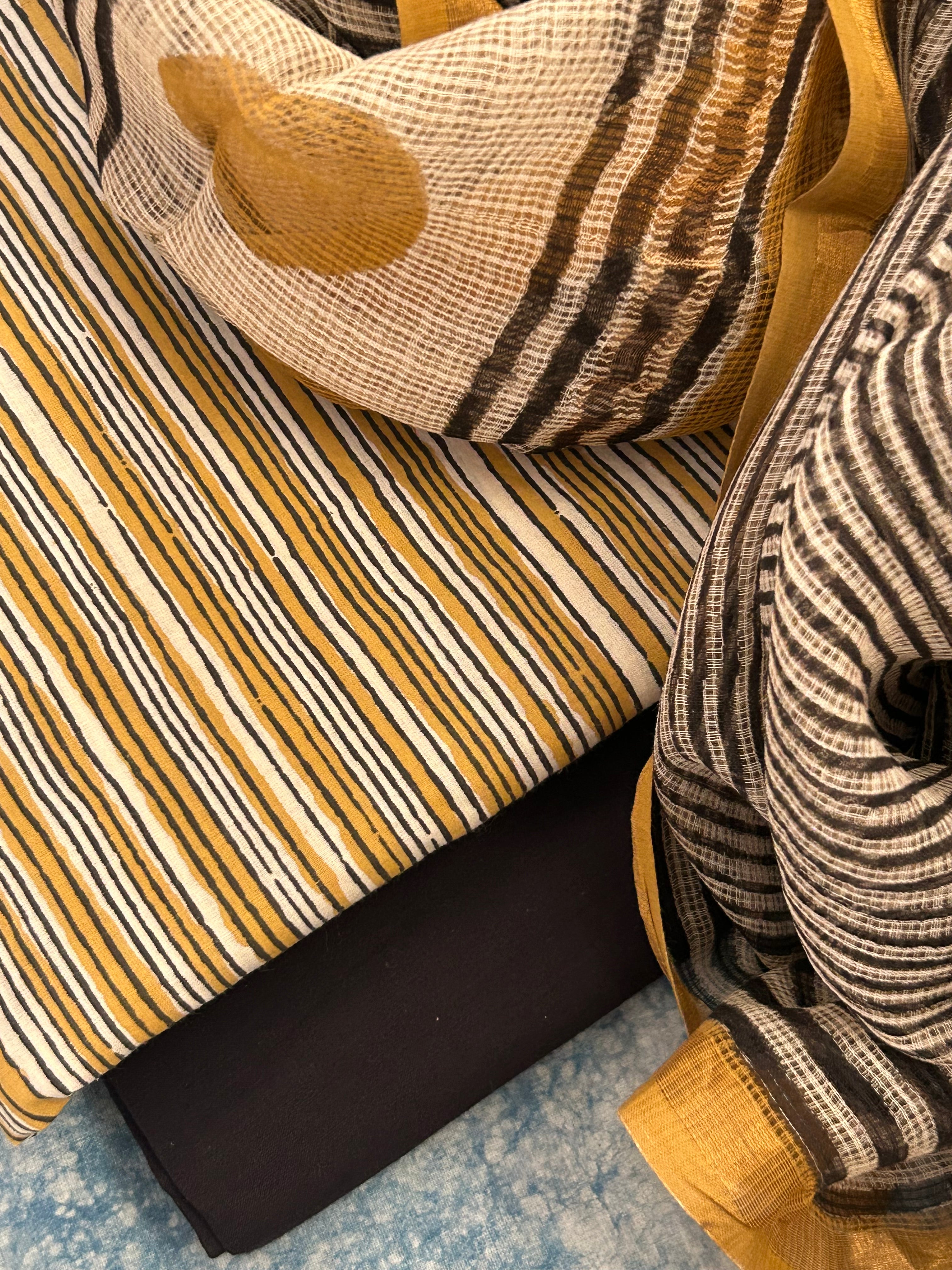 Handcrafted Cotton Suit Set - Mustard Stripes and Black