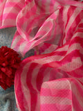 Handcrafted Tie-Dye Silk Kota Doria Dupatta - Candy Floss Pink