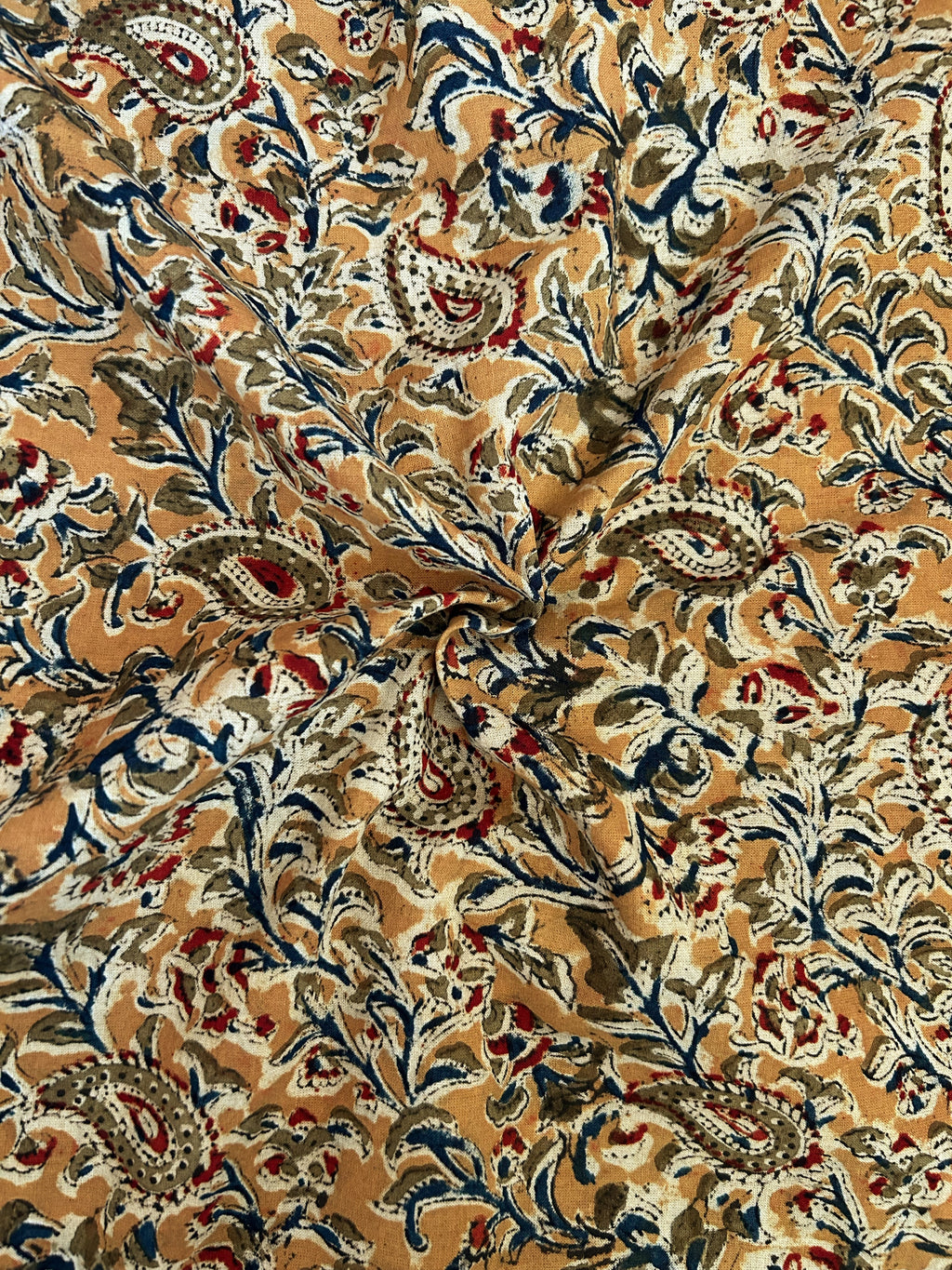 Handblock Printed Pedana Kalamkari dye cotton - Mustard(1.3m)