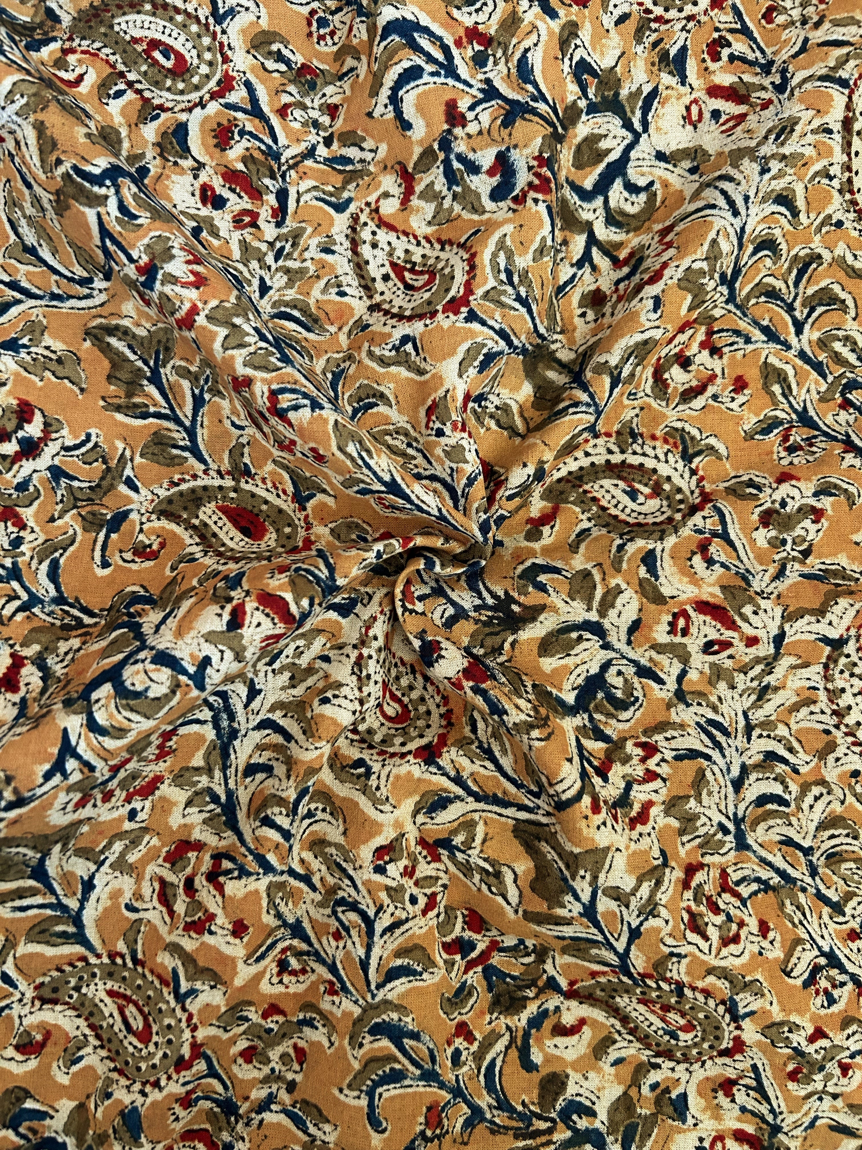 Handblock Printed Pedana Kalamkari dye cotton - Mustard(1.3m)