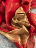 Handwoven Maheshwari Kurta Dupatta Set -Red & Gold