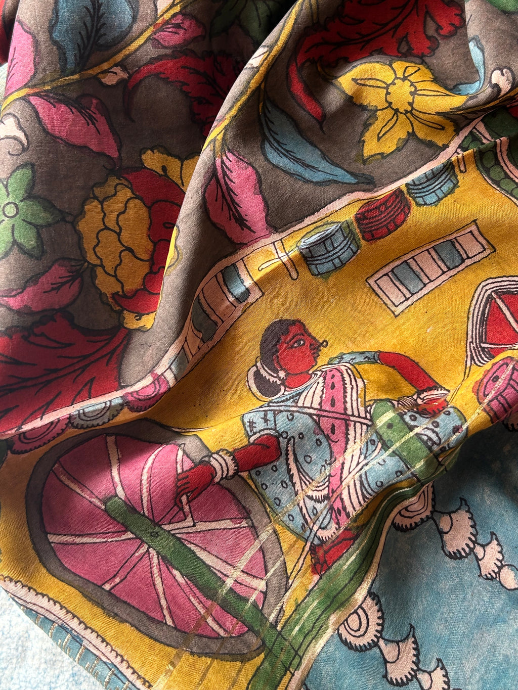 Chitralekha -Handwoven Hand-drawn Handpainted Pen Kalamkari Dupatta
