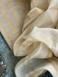 Handwoven Maheshwari Kurta Dupatta Set -Ivory & Gold