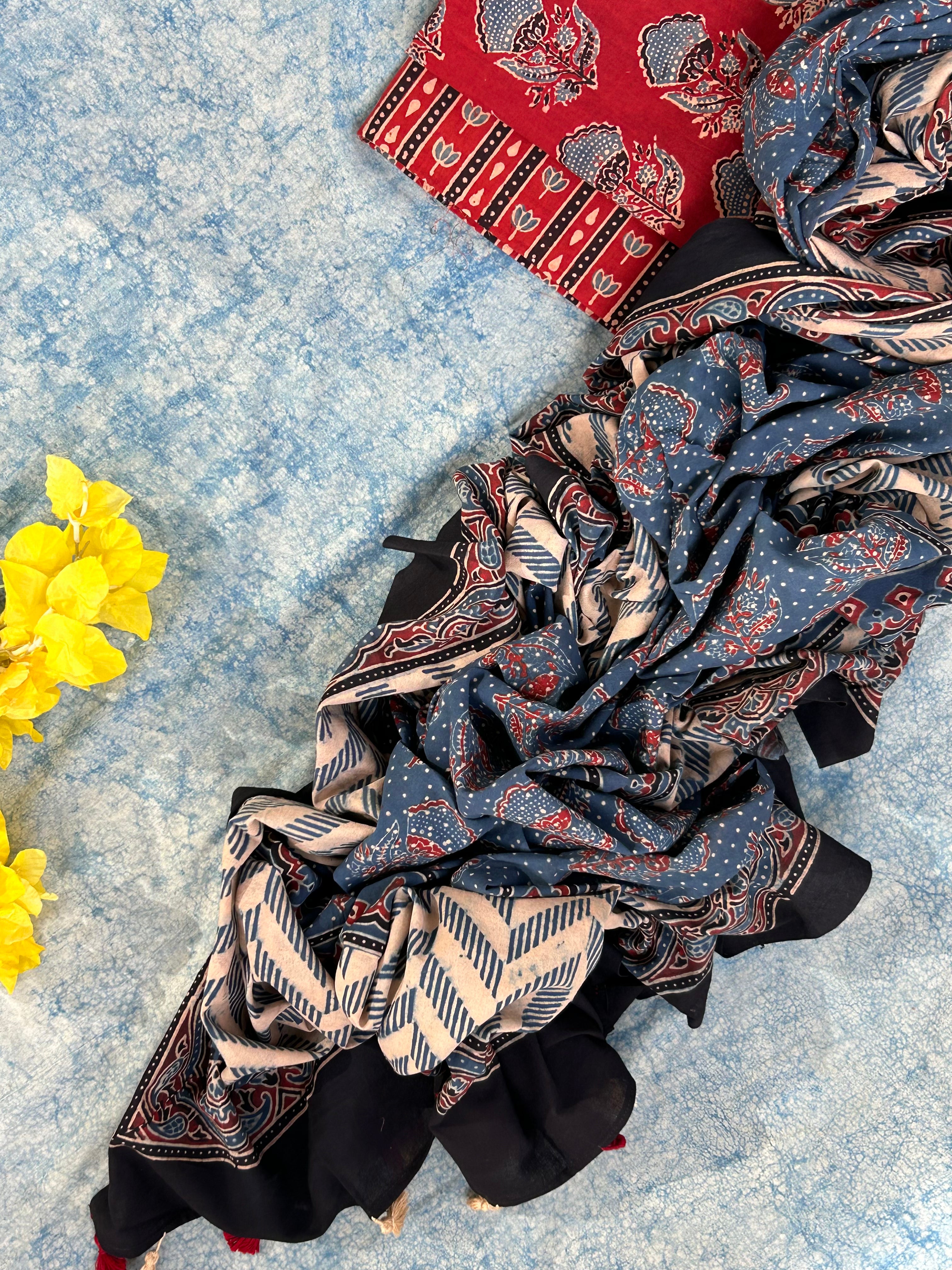 Natural Dyes Handblock Ajrakh Cotton Suit