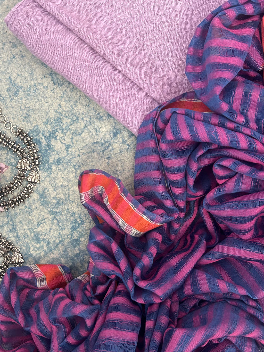 Handwoven Bhujodi Kala Cotton Set - Lavender