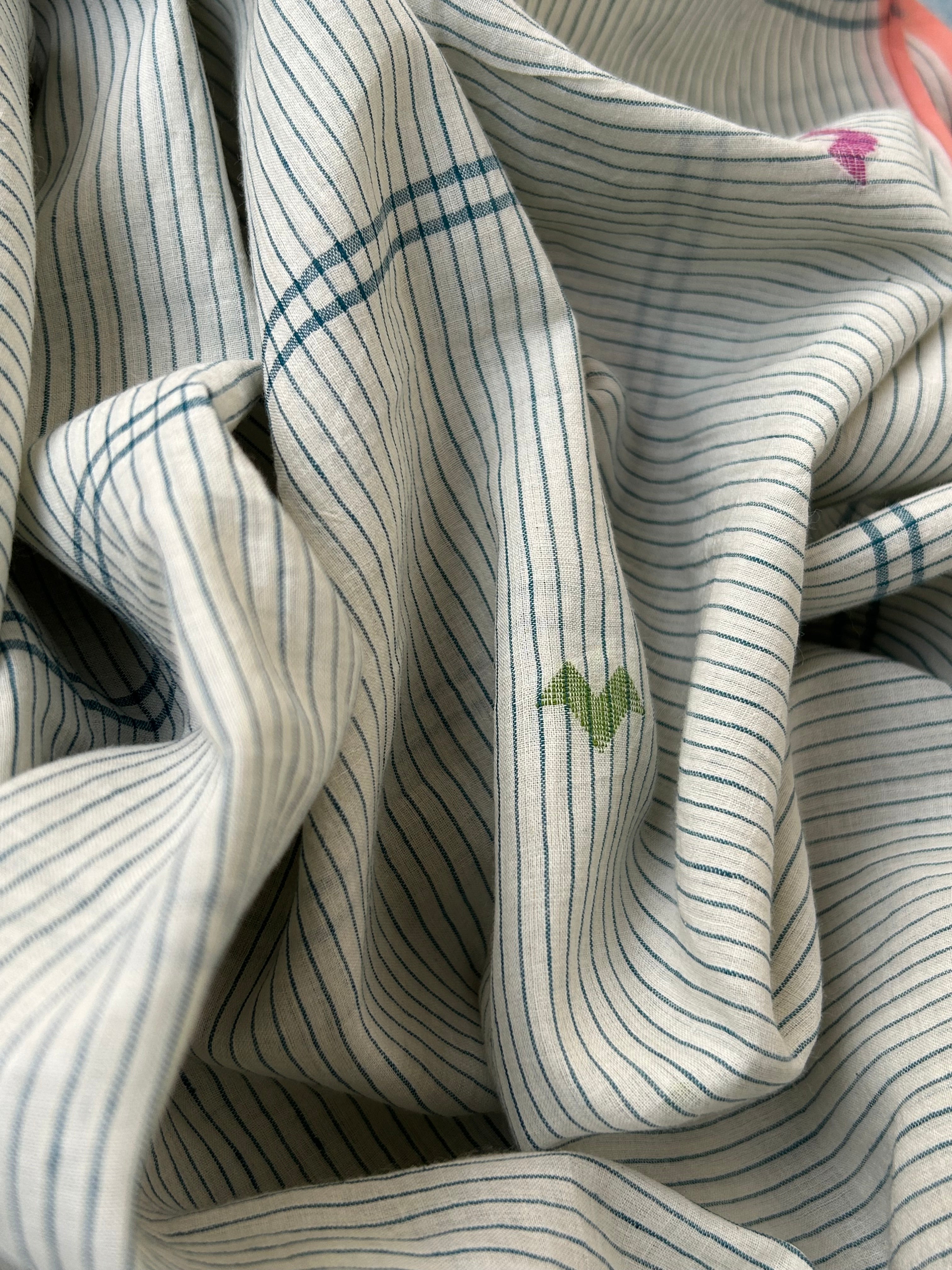 Handwoven Cotton Bengal Jamdani Dupatta Set - The Garden Bloom 2