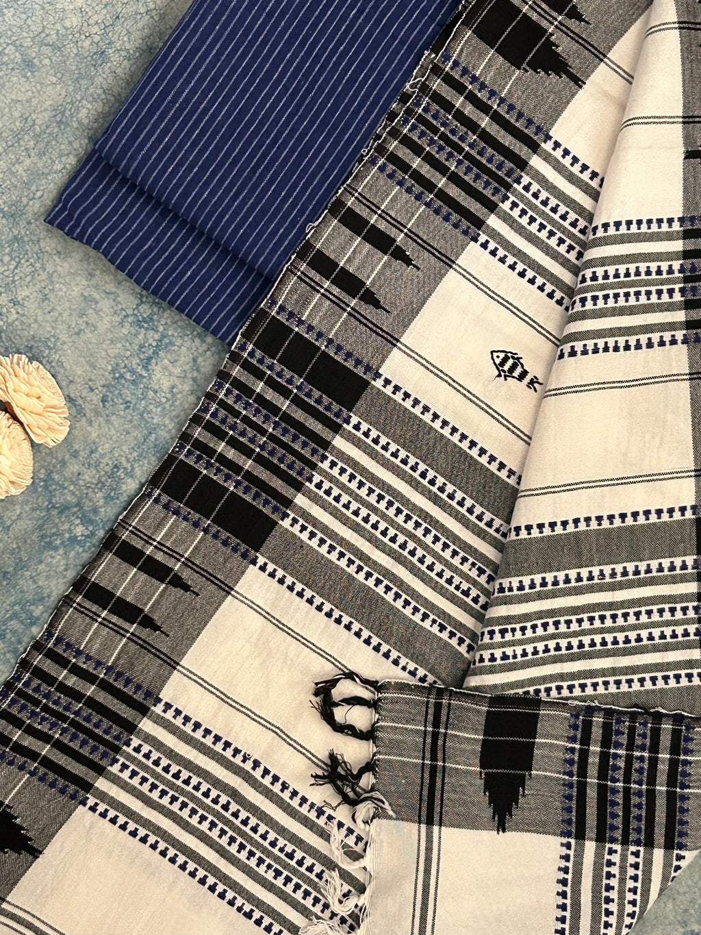 Handspun Handwoven Kotpad Suit Set - Blue Stripes