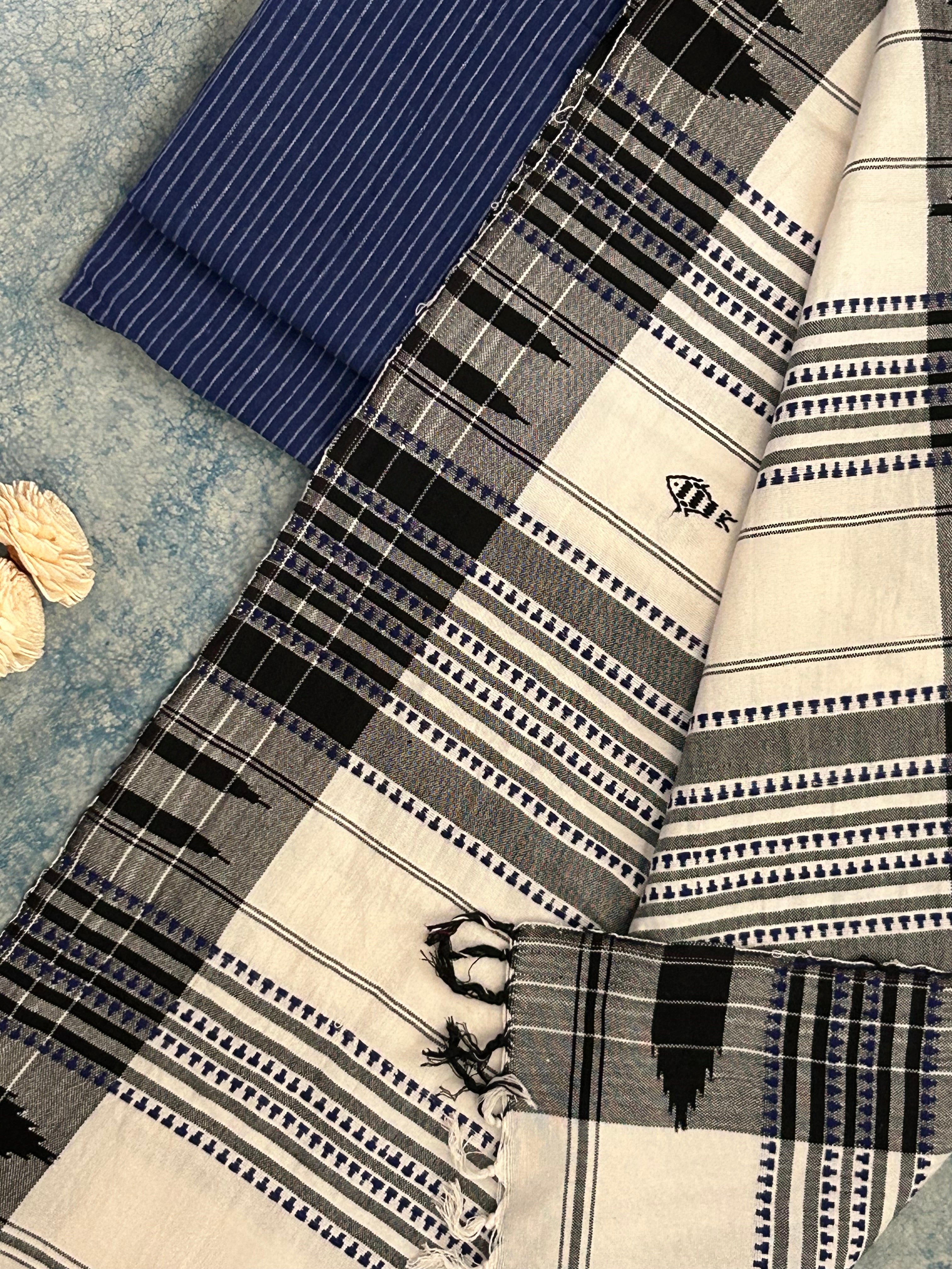 Handspun Handwoven Kotpad Suit Set - Blue Stripes