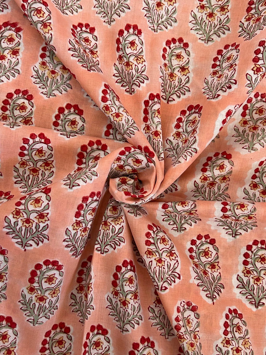 Handblock Printed Azofree dye cotton - Peach Butta (2.4m)