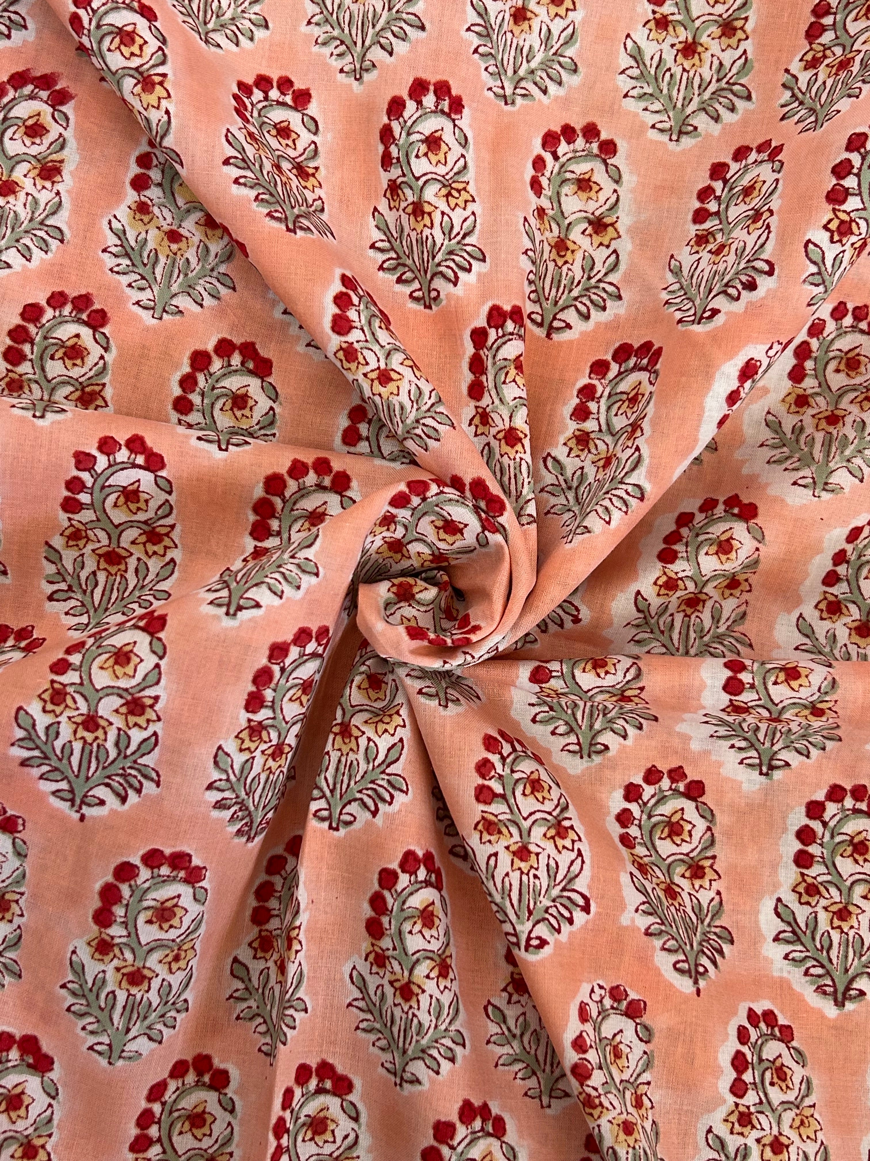 Handblock Printed Azofree dye cotton - Peach Butta (2.4m)