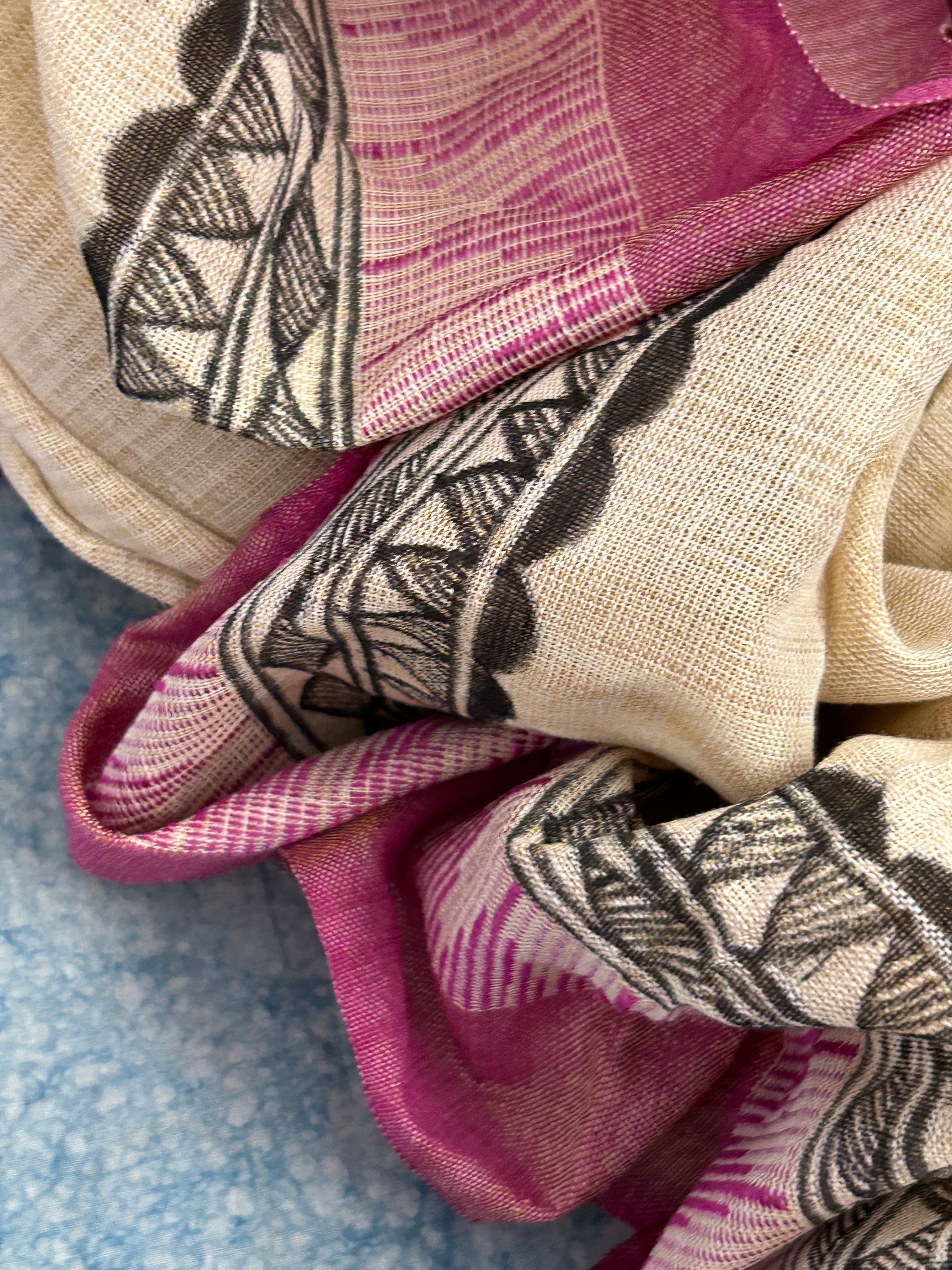 Madhubani Handpainted Cotton Silk Dupatta