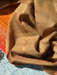 Handwoven Maheshwari Kurta Dupatta Set - Burnt Orange & Almond